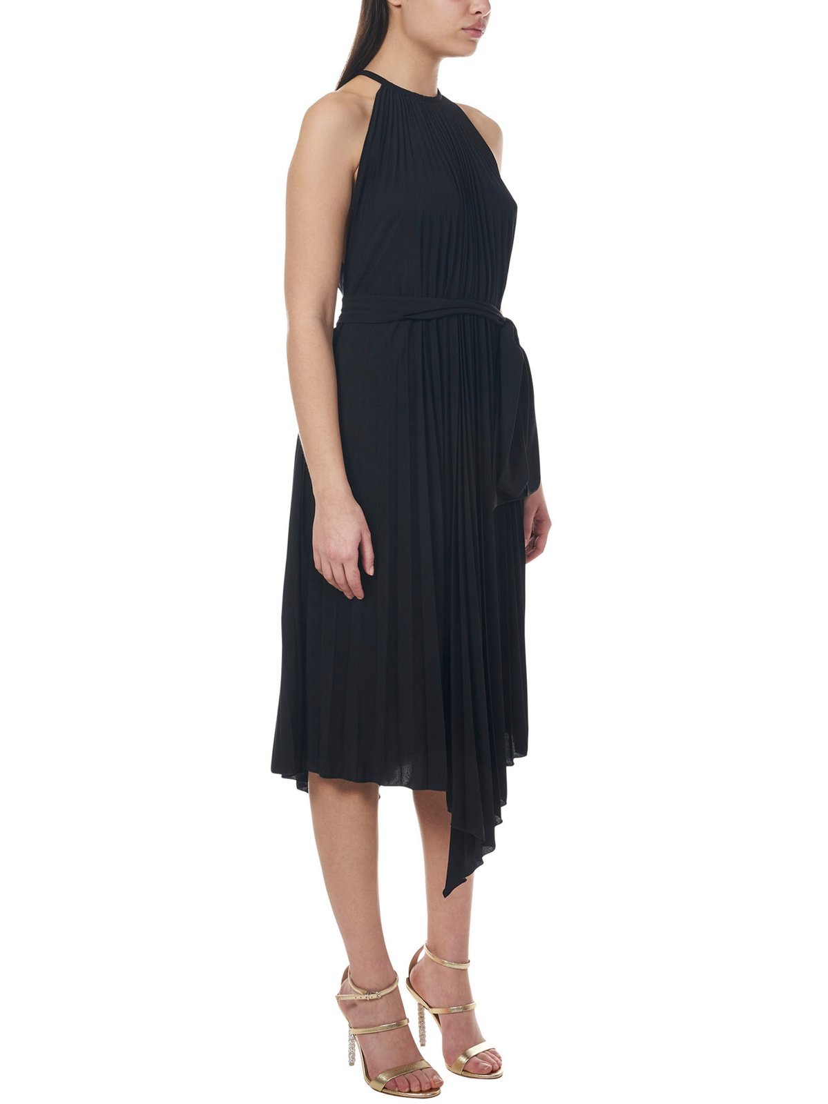 Alexandre Vauthier Halterneck Pleated Midi Dress In Black