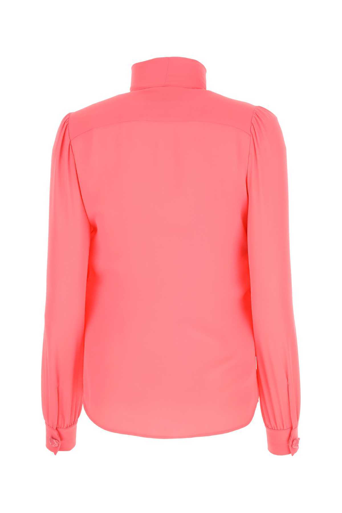 Moschino Silk Blouse With Shoulder Gatherings And Bow Collar In Pink
