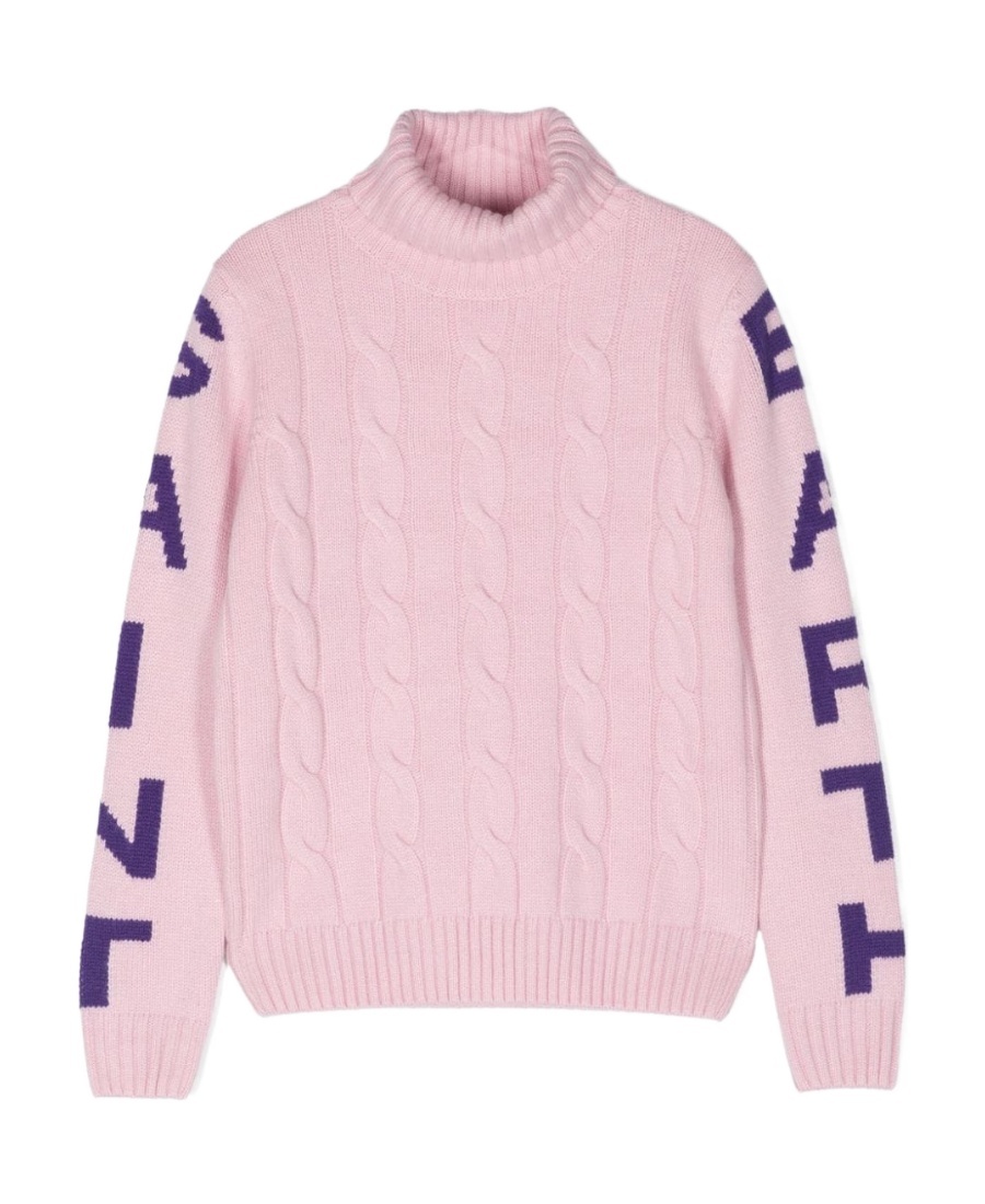 Mc2 Saint Barth Intarsia-logo Cable-knit Jumper In Pink