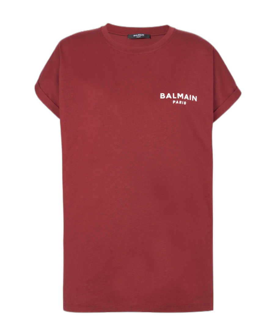 Balmain Flocked  Paris T-shirt In Red