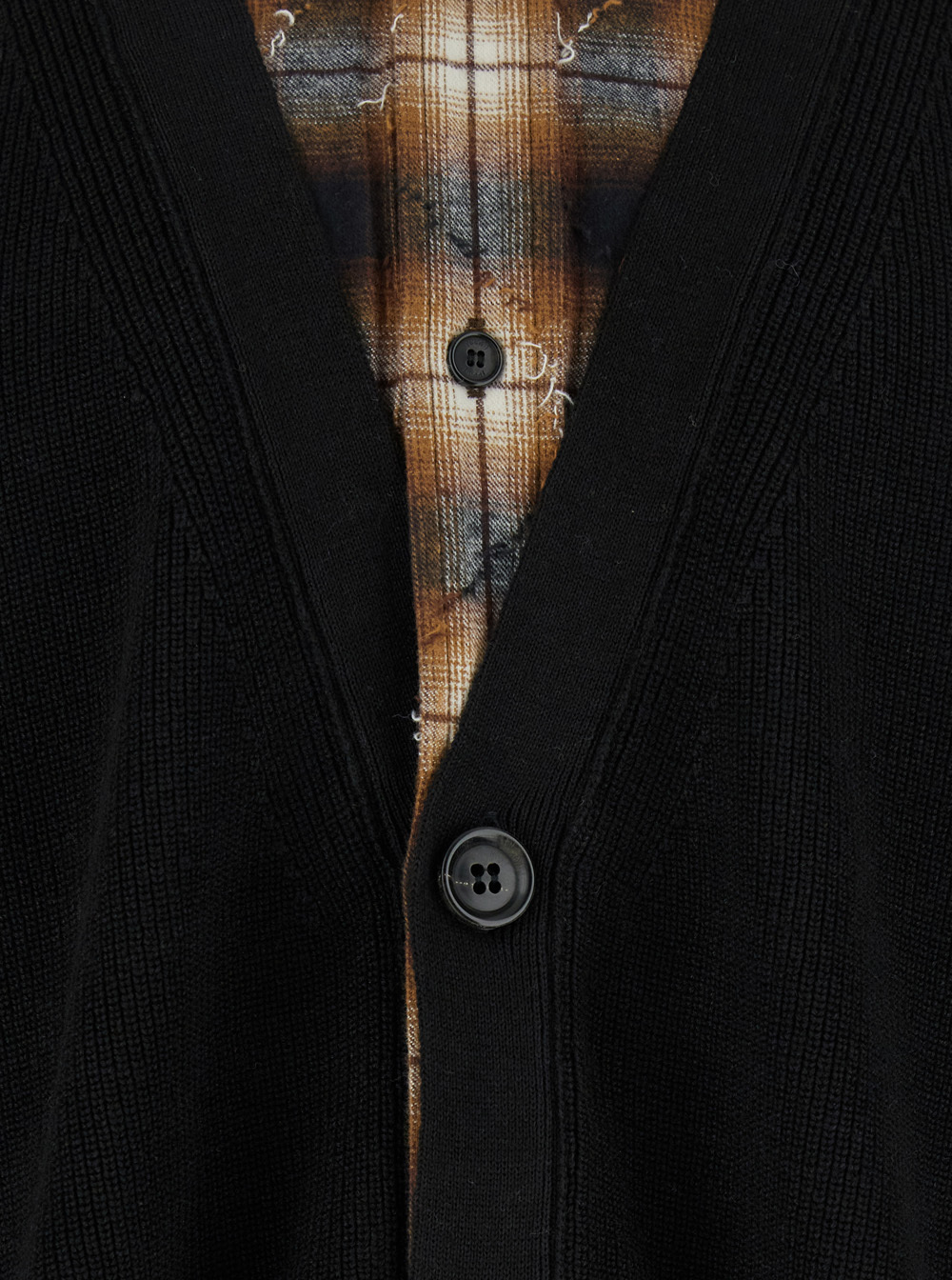 Juunj Button-front Plaid-layered Cardigan In Black