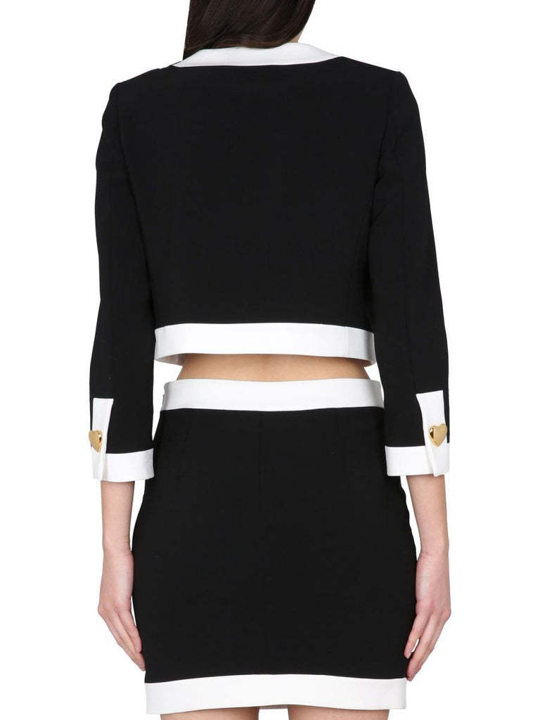 Moschino Heart-embellished Cropped Jacket In Black