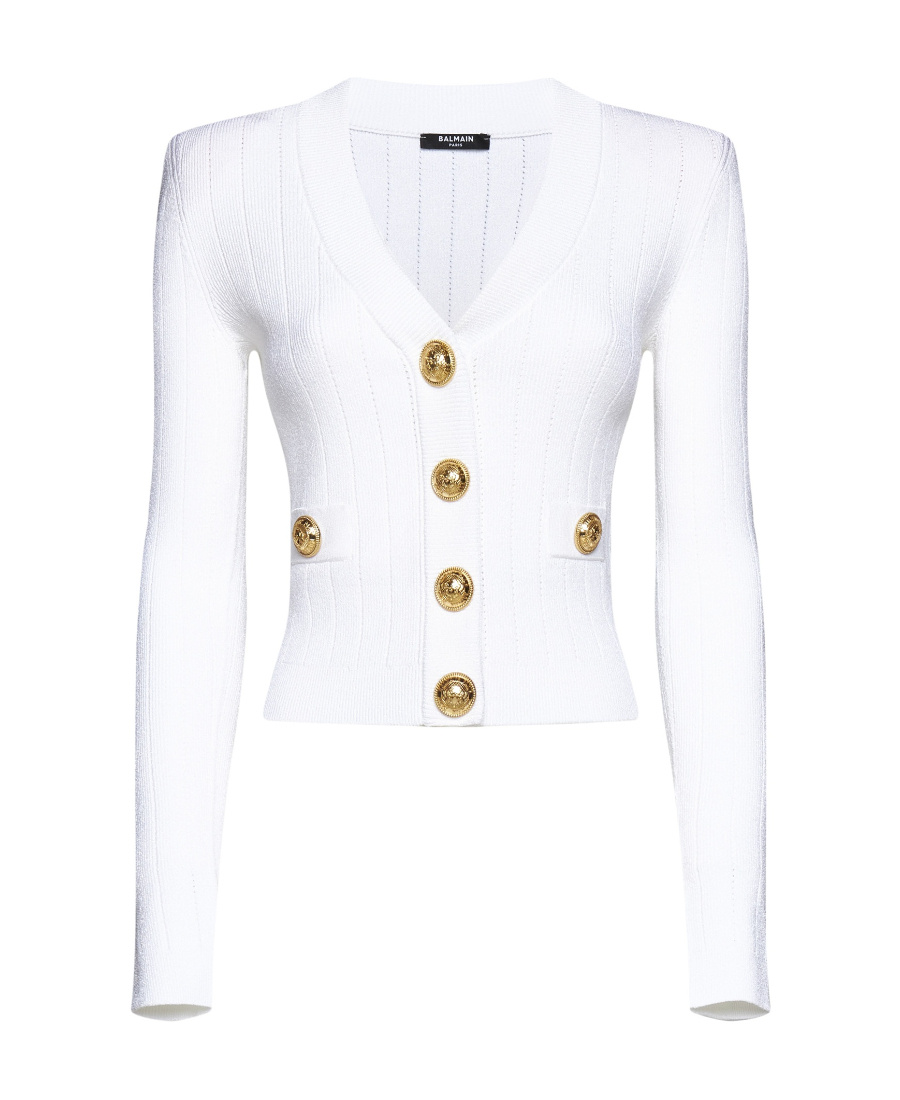 Balmain Women Buttoned V-necked Cardigan In White