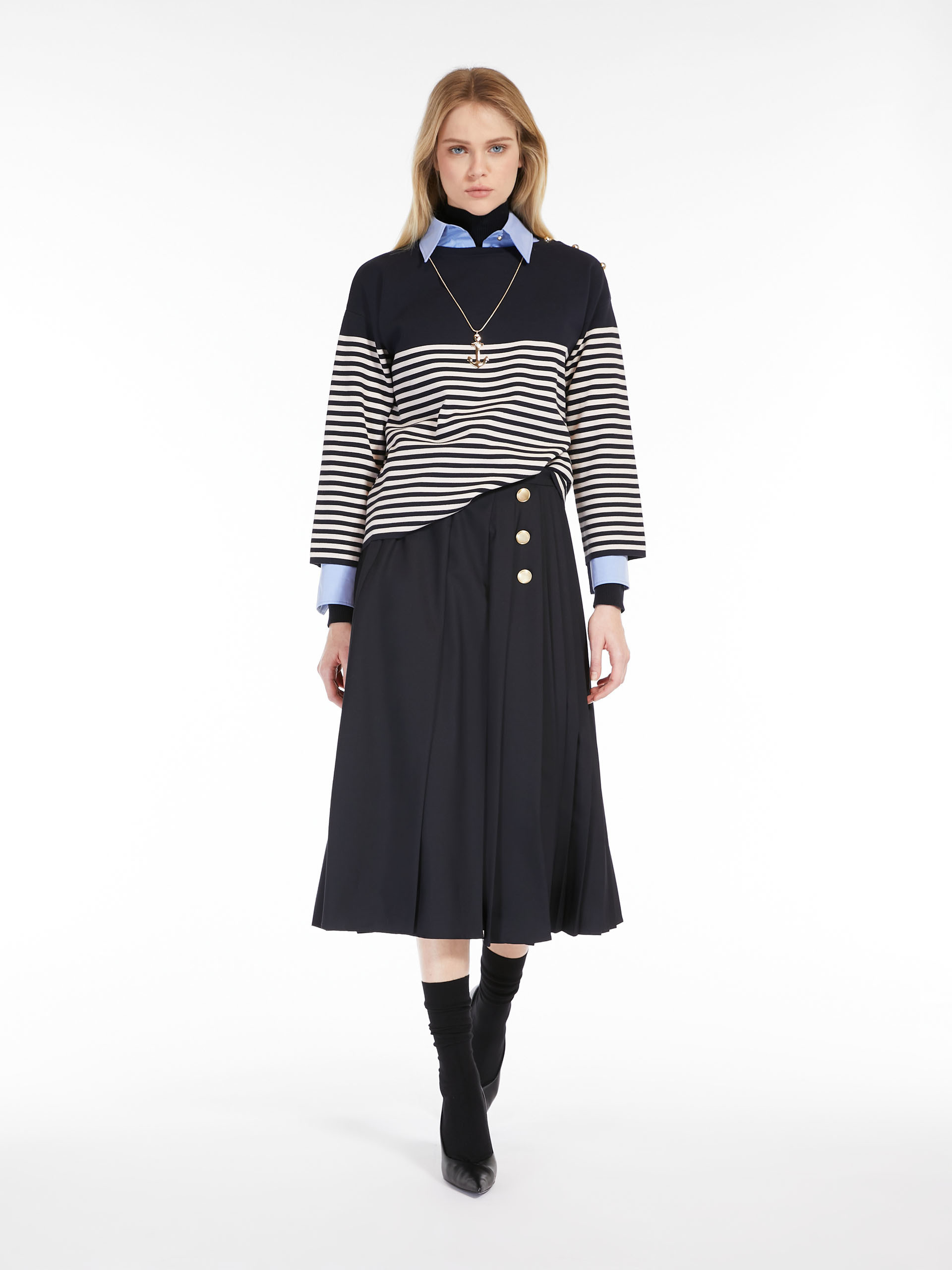 Max Mara Striped Stretch Sweater In Black