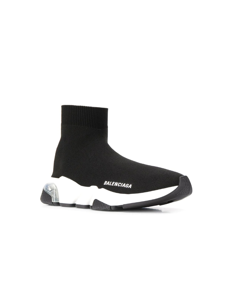 Balenciaga Speed Lt Logo-print Stretch-knit High-top Sneakers In Black