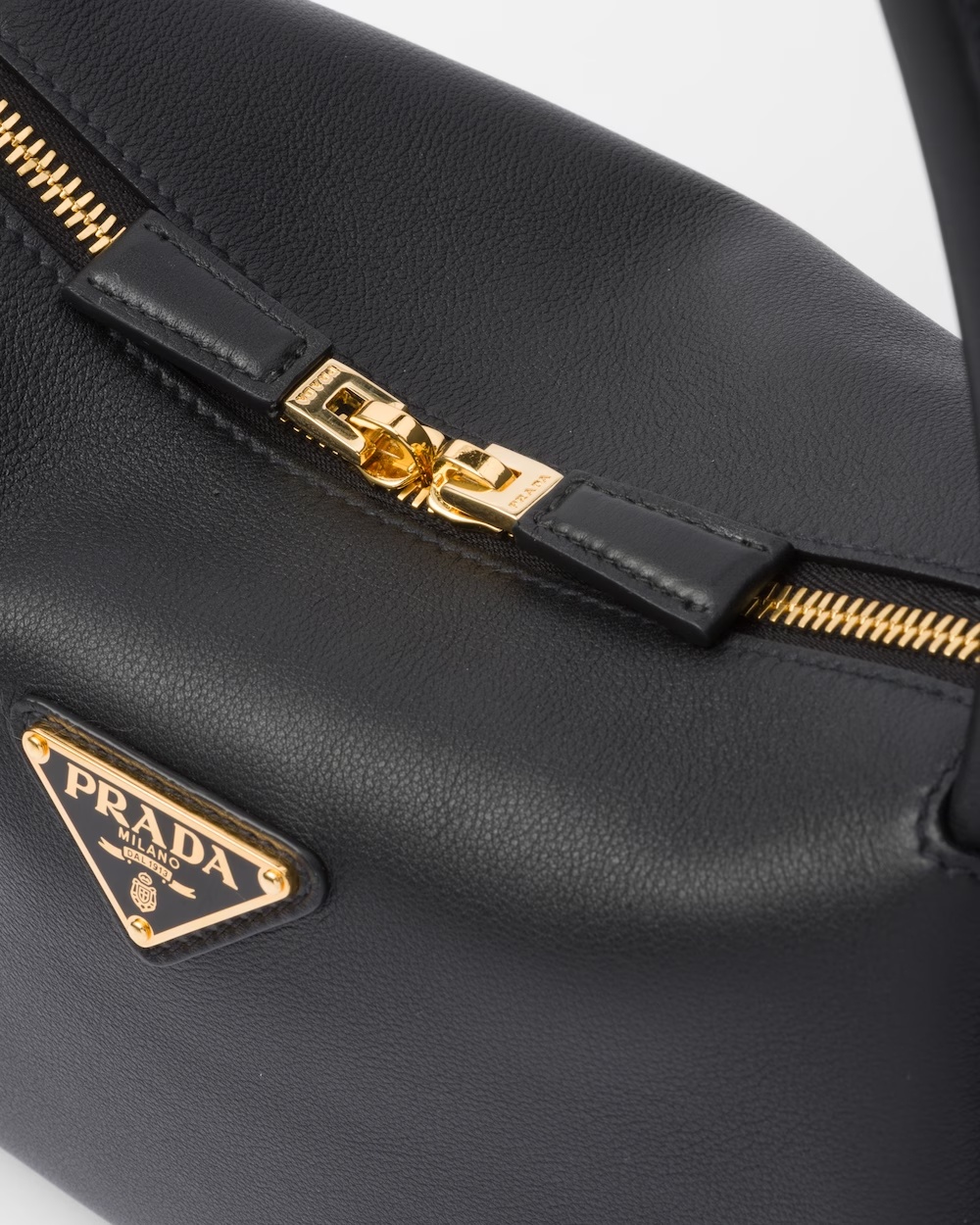 Prada Medium Zip Grain Leather Shoulder Bag In Black