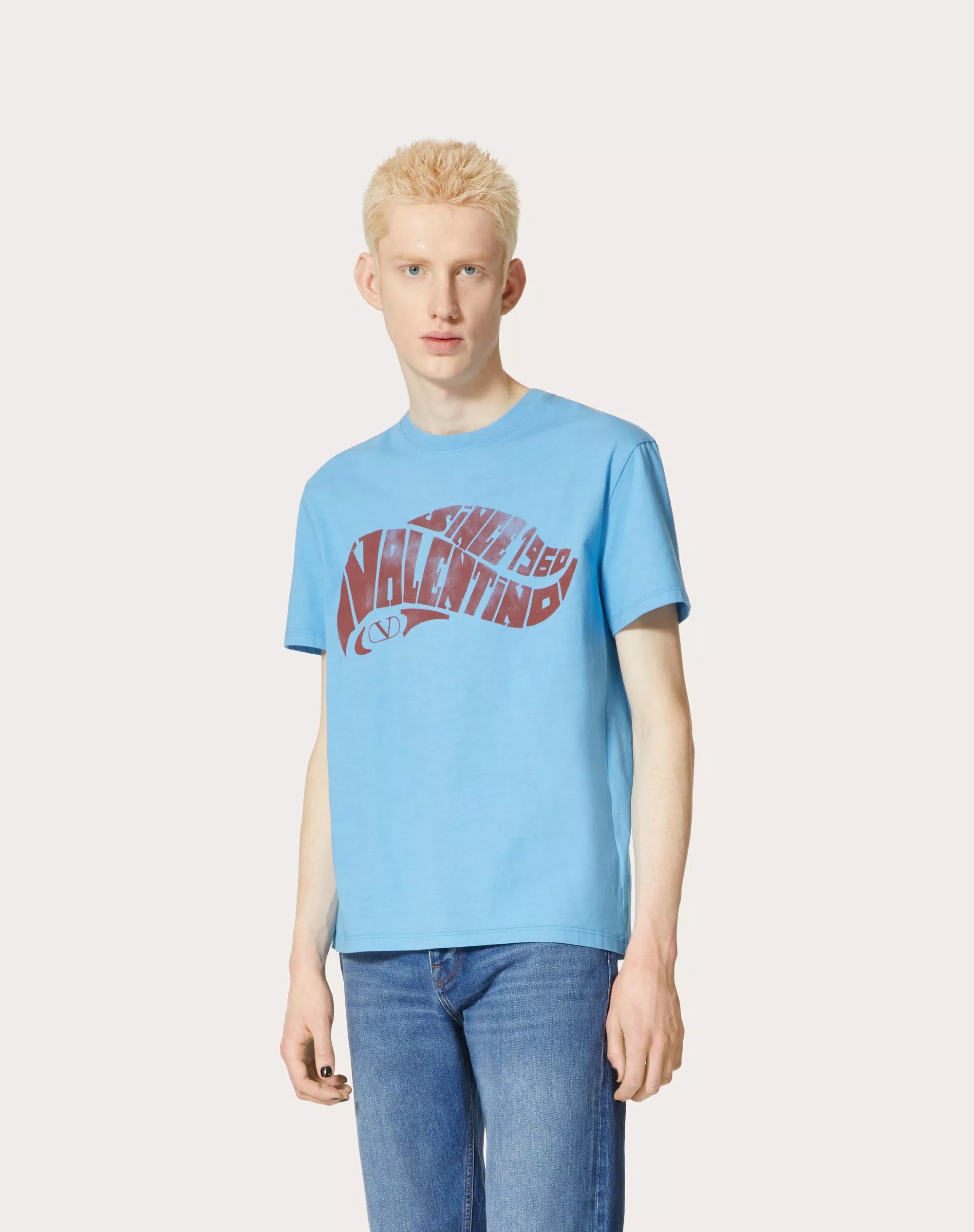 Valentino Logo-print T-shirt In Sky Blue