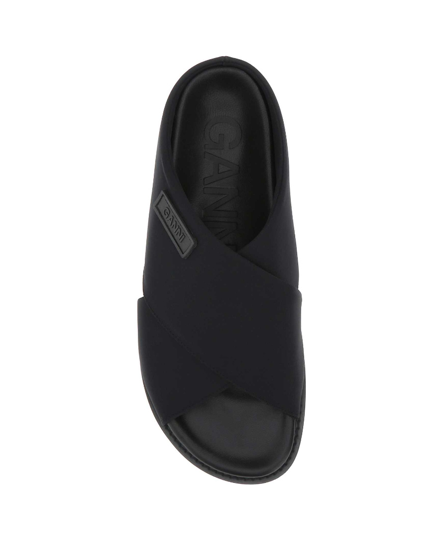 Ganni Crossover-strap Flat Sandals In Black