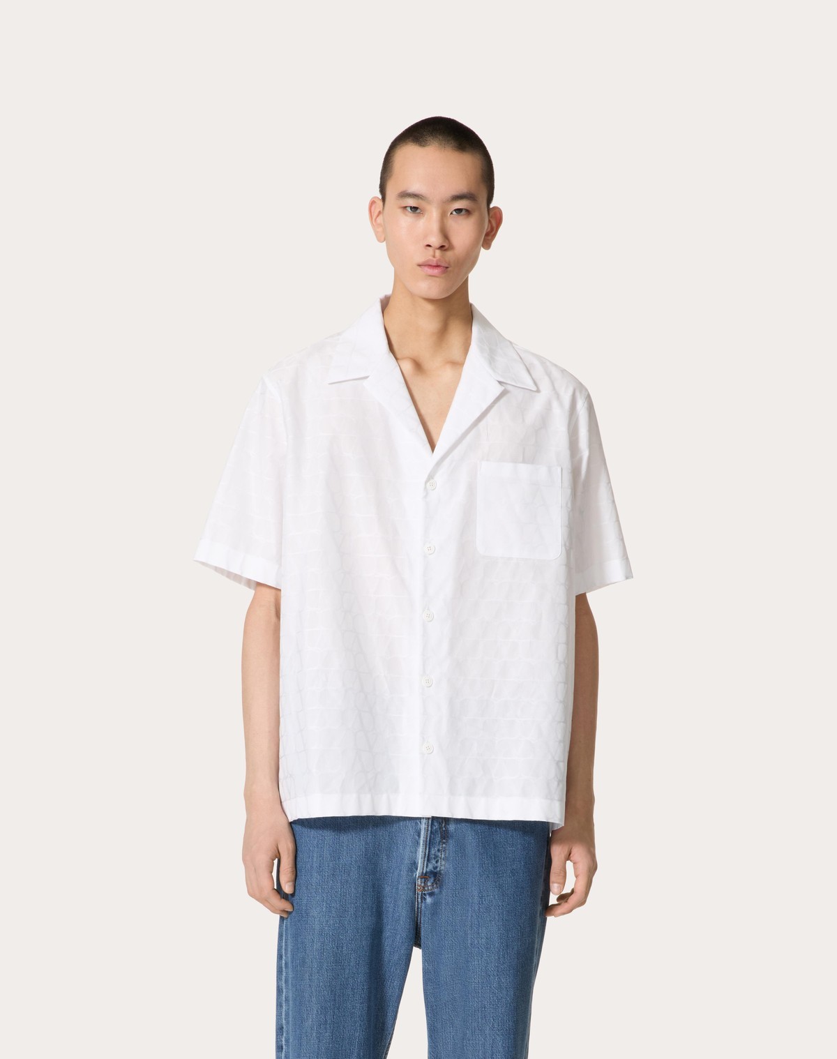 Valentino Toile Iconographe Pattern Cotton Poplin Bowling Shirt In White