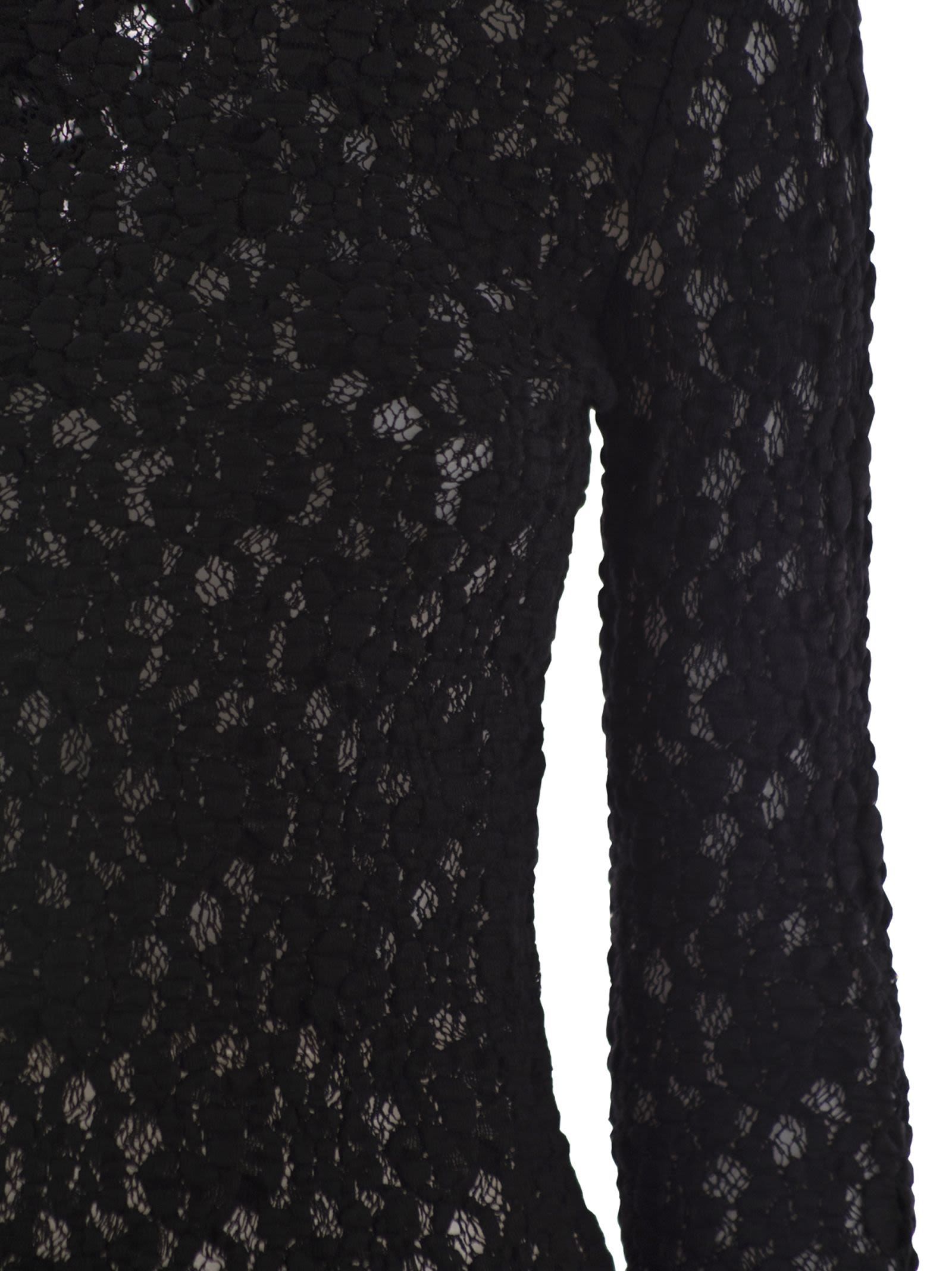 Max Mara Studio Lace Jersey Knit Top In Black