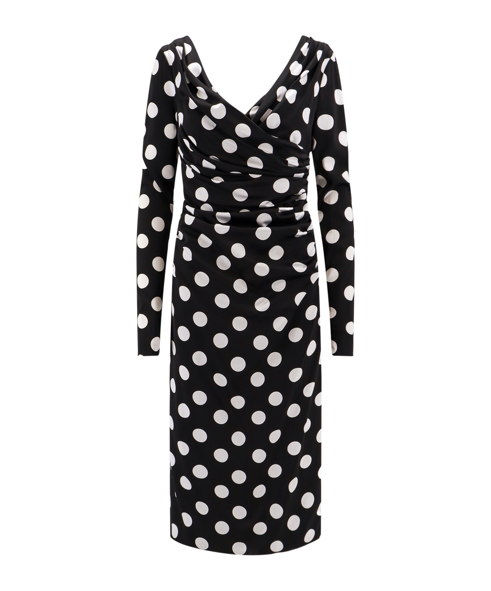 Dolce & Gabbana Satin Midi Dress With Polka-dot Print: In Black
