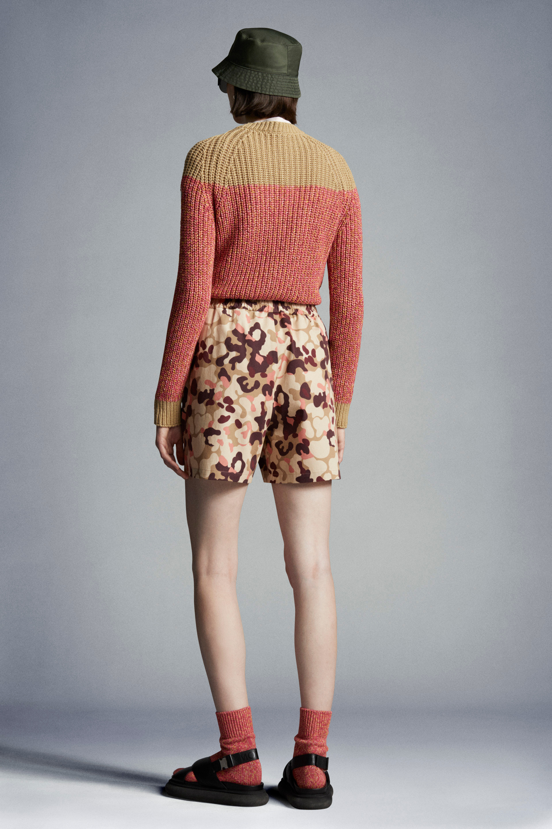 Moncler Tie-waist Camouflage-print Shorts In Nude