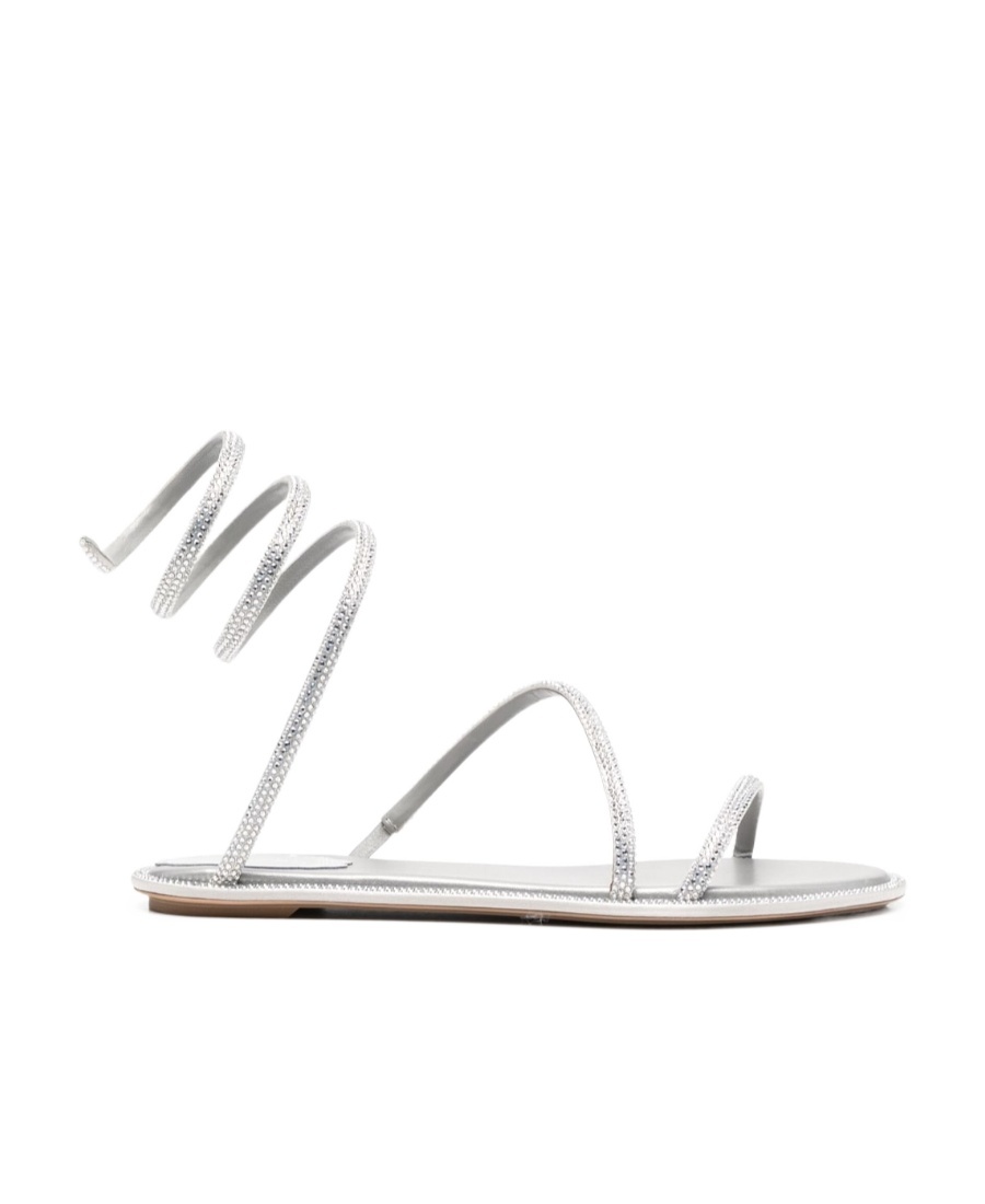 René Caovilla Crystal-embellished Flat Sandals In White