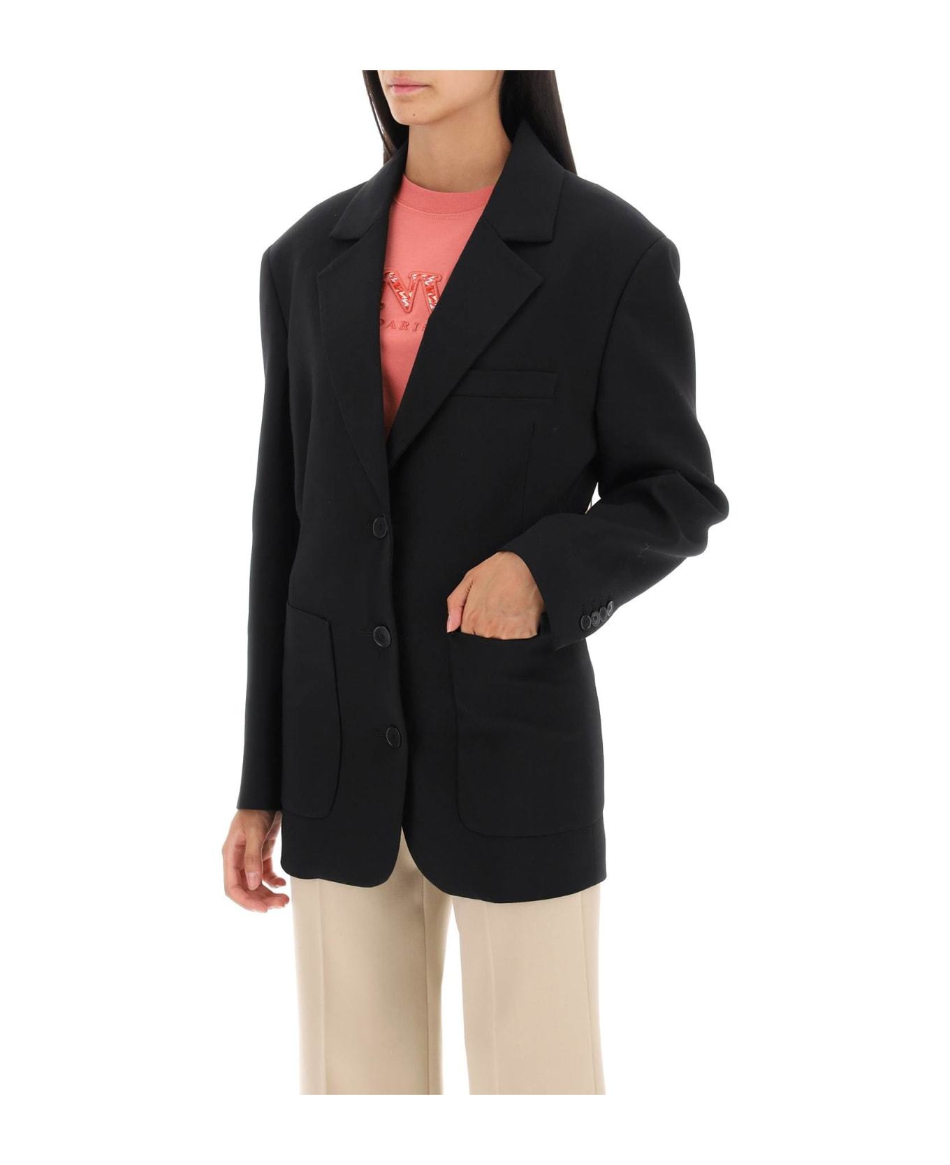 Lanvin Stretch Wool Waisted Blazer In Black