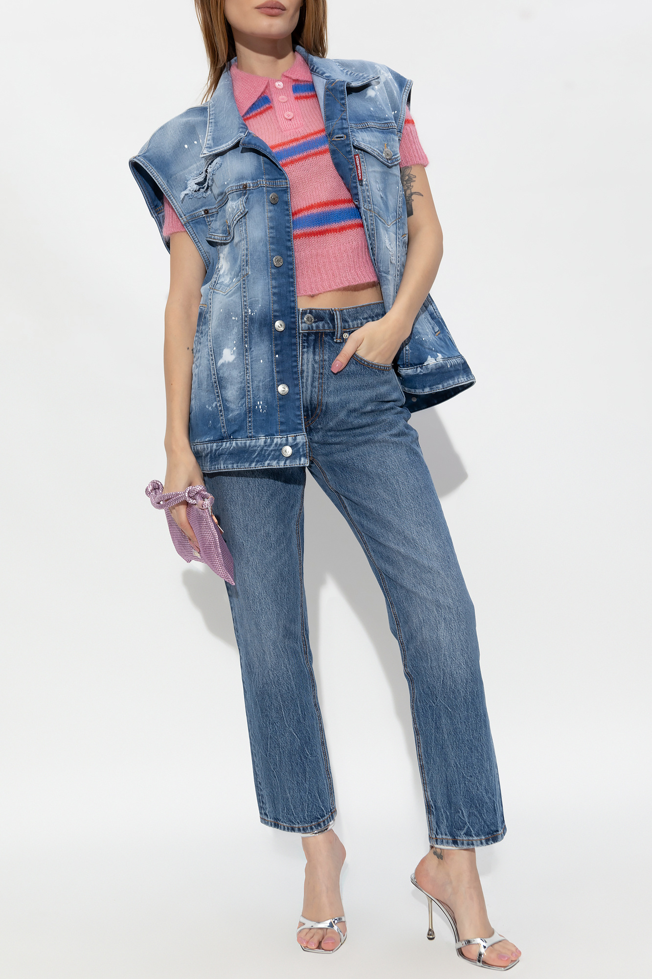 Dsquared2 Paint Splater Detailed Denim Vest In Blue