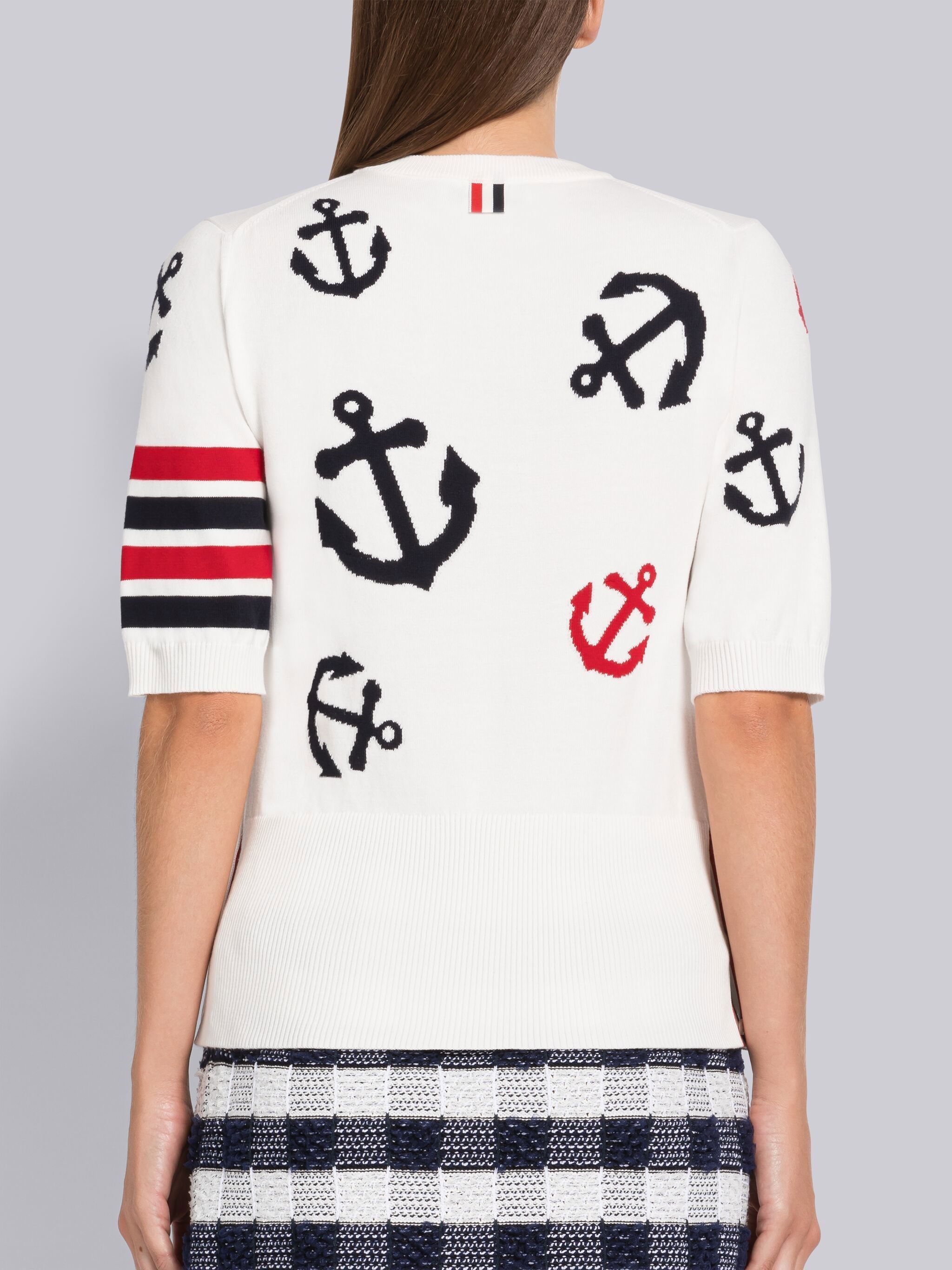 Thom Browne Anchor Intarsia Knit Top In White