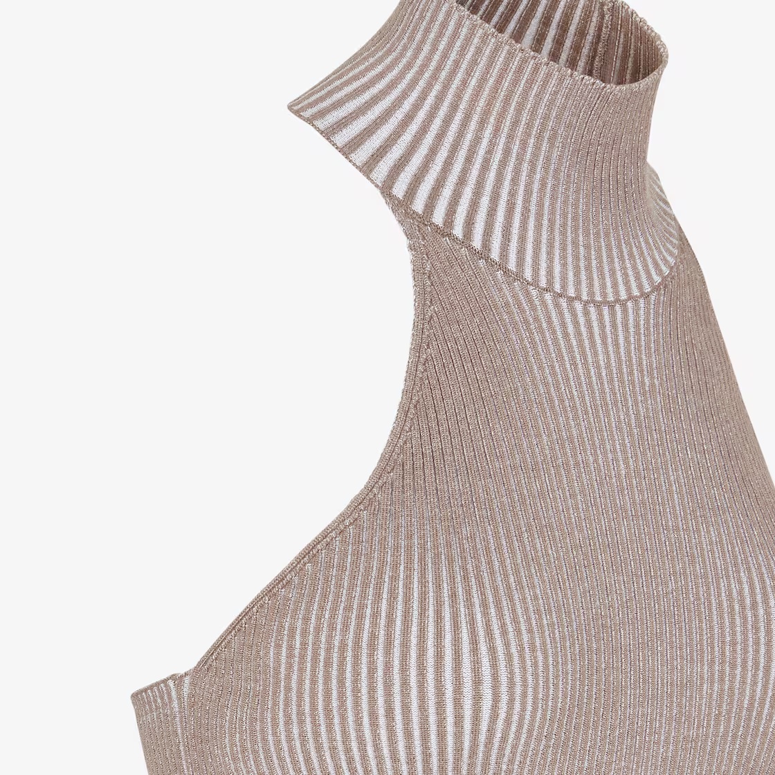 Fendi Dove Grey Wool And Viscose Top In Nude