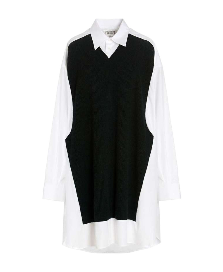 Maison Margiela Spliced Long-sleeve Shirtdress In Black