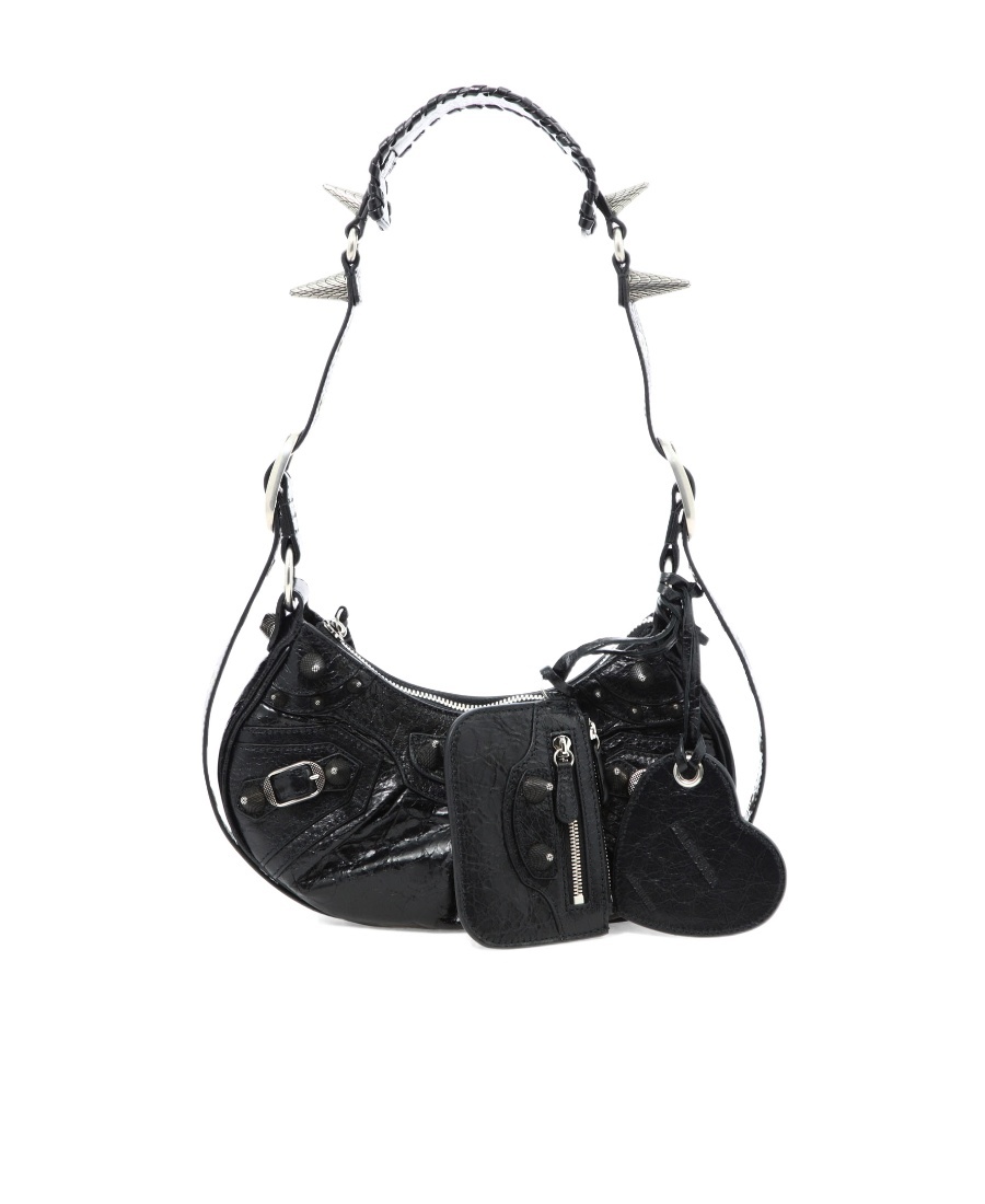 Balenciaga Green Leather Shoulder Handbag With Magnetic Closure And Metal Details In Black
