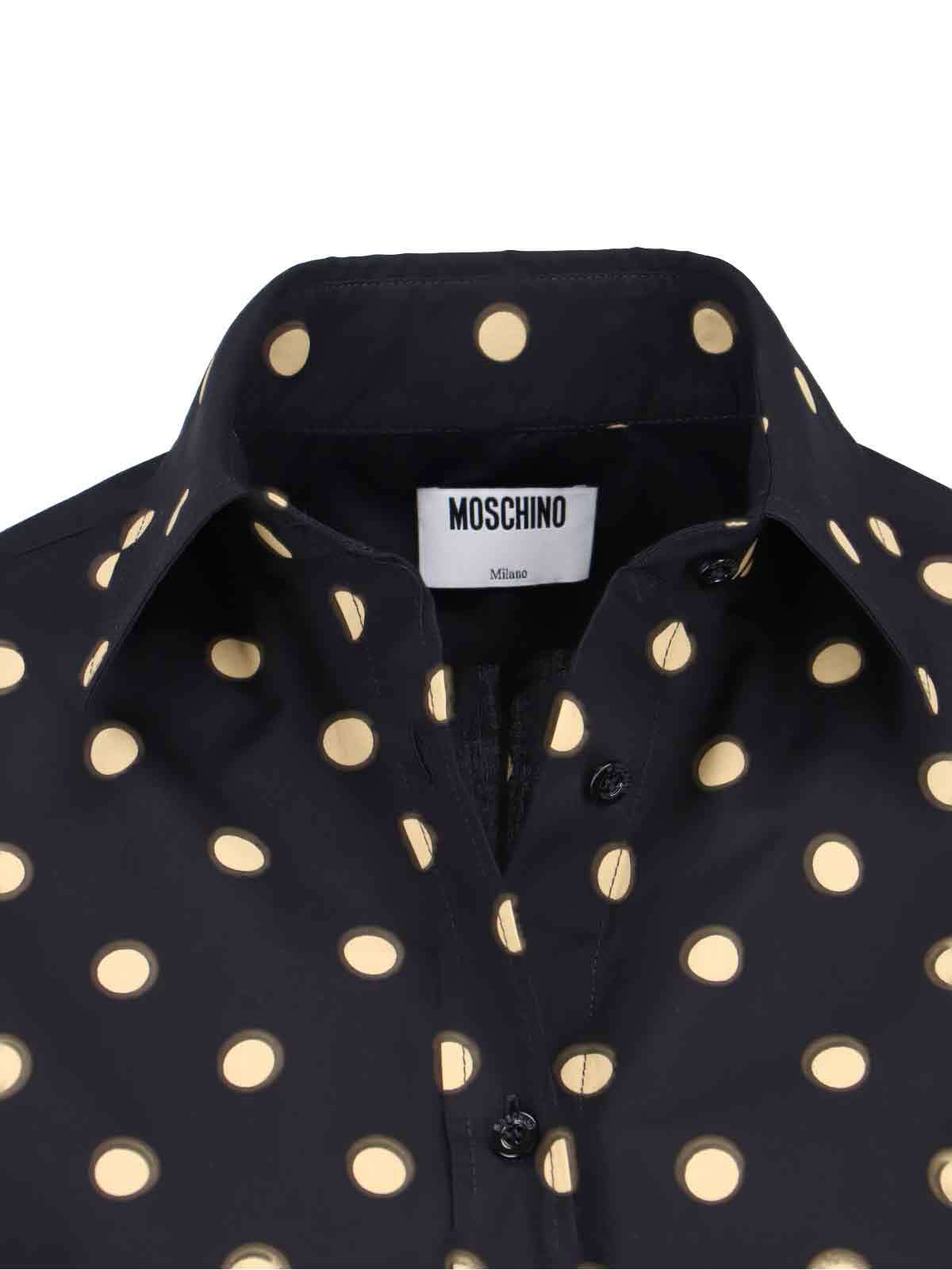 Moschino Long Sleeve Polka Dot Collared Top In Black