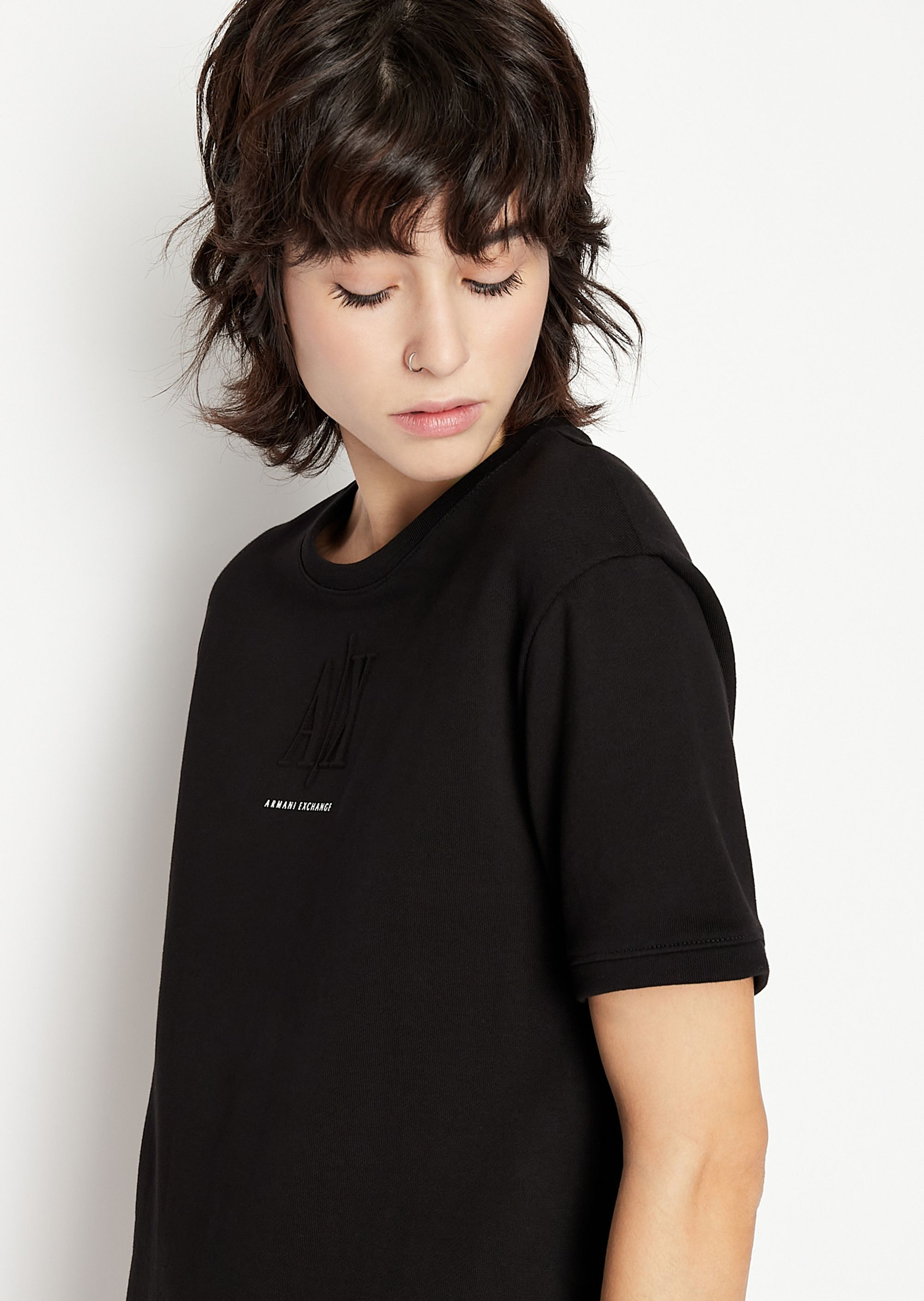Armani Exchange Debossed-logo Sweatshirt Dress In Black