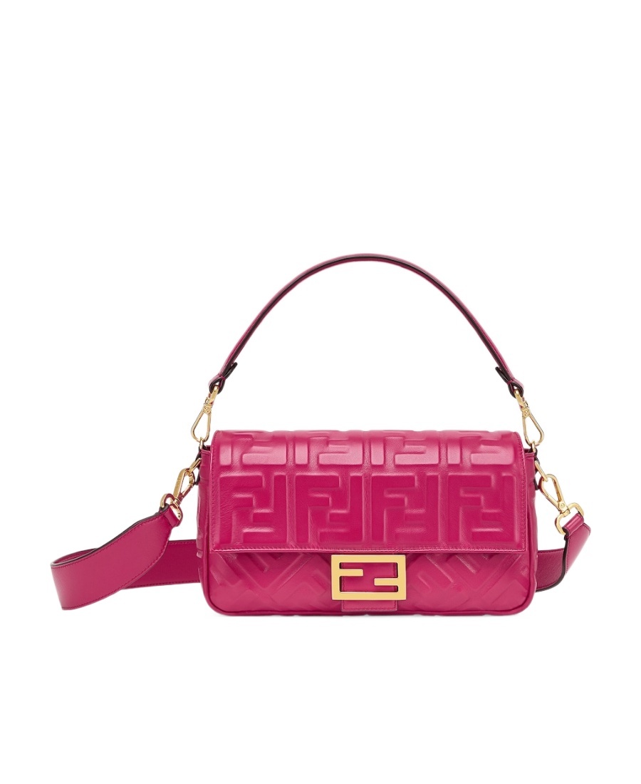 Fendi Baguette Embossed Ff Shoulder Bag In Pink