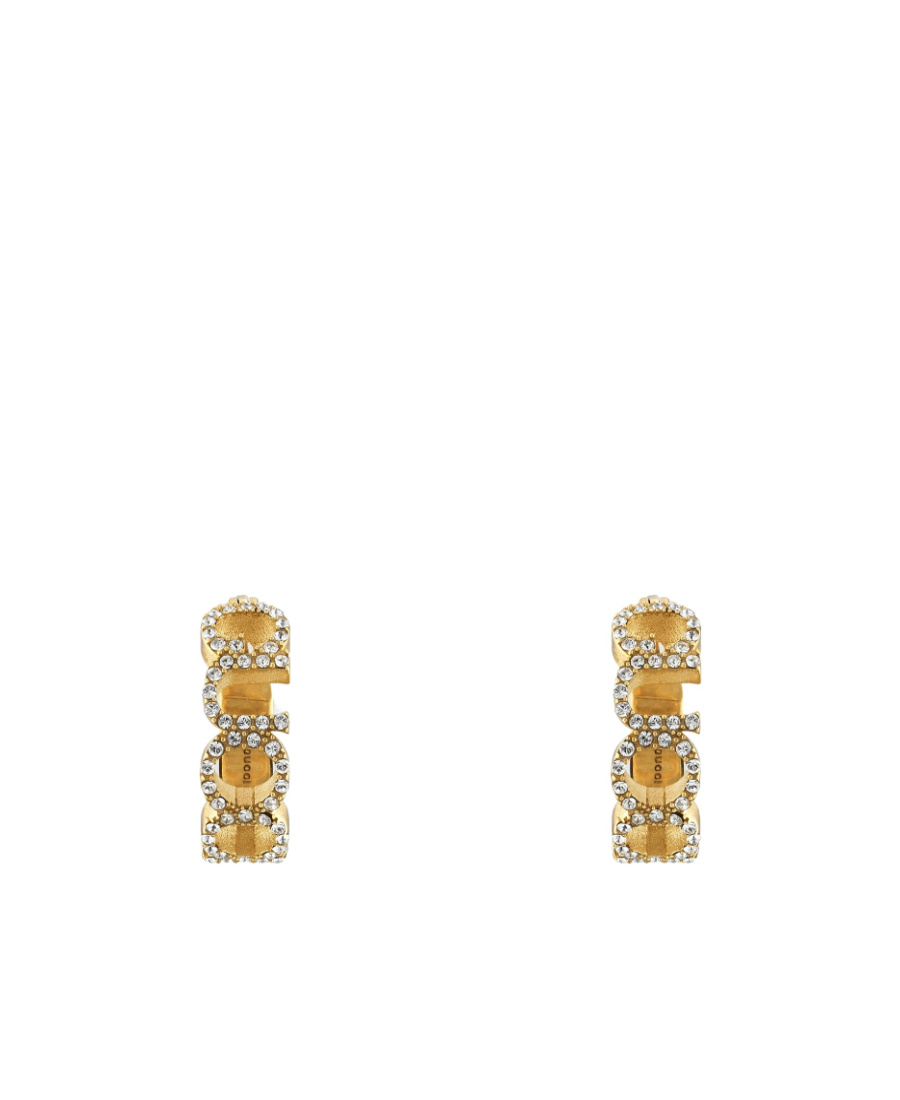 Gucci Womens Yellow Gold Logo-script Crystal-embellished Antique Gold-toned Metal Earrings In Yellow