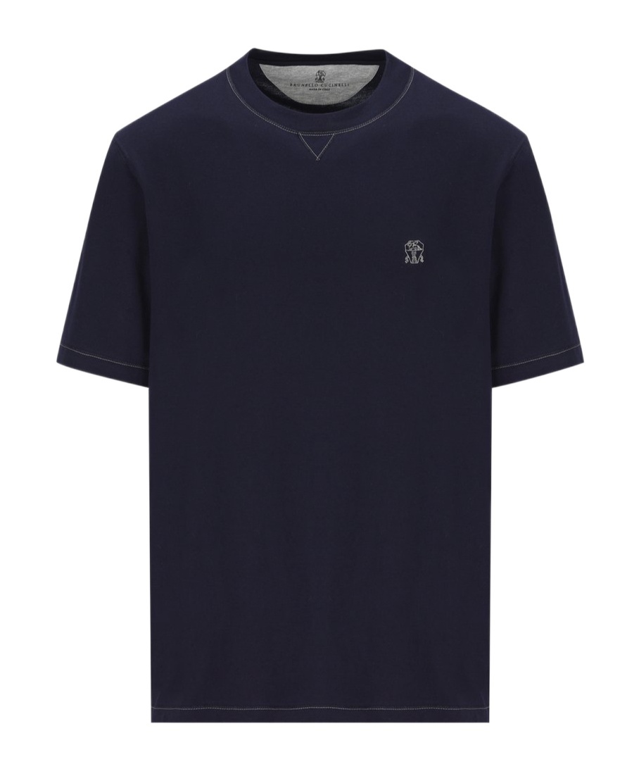 Brunello Cucinelli Short-sleeved Crew Neck T-shirt With Contrasting Stitching In Black