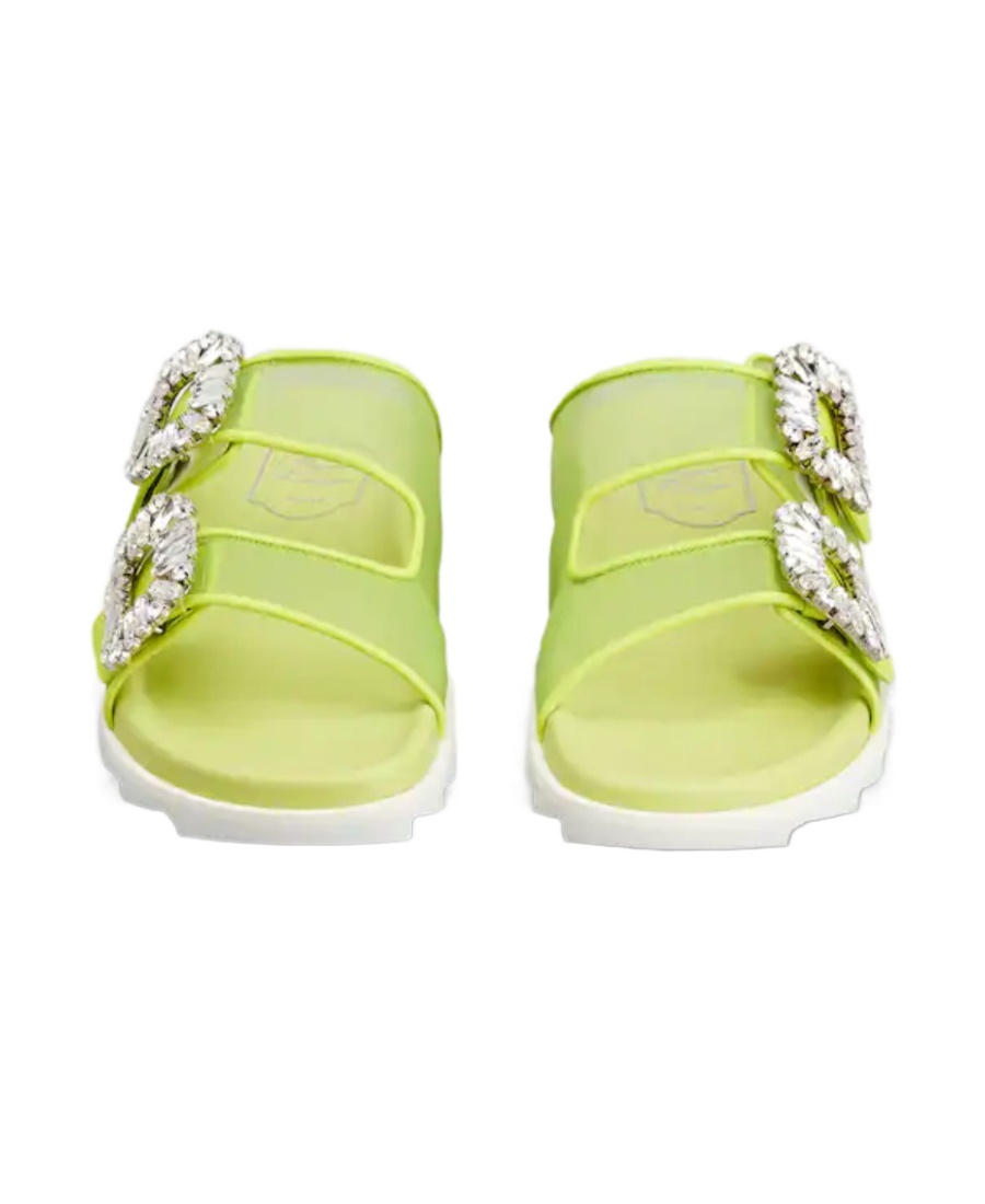 Roger Vivier Crystal-embellished Double-buckle Slides In Green