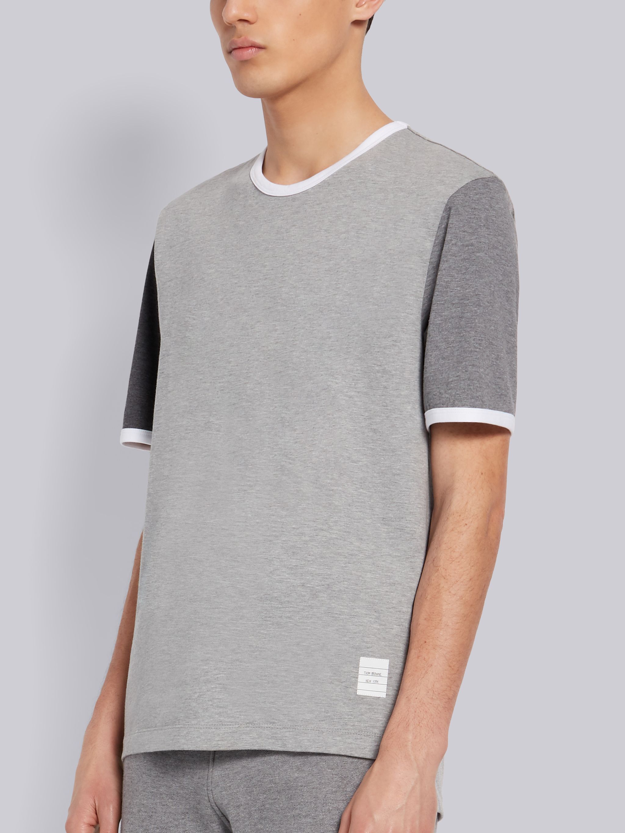 Thom Browne Contrast Sleeve Crewneck Cotton Ringer T-shirt In White