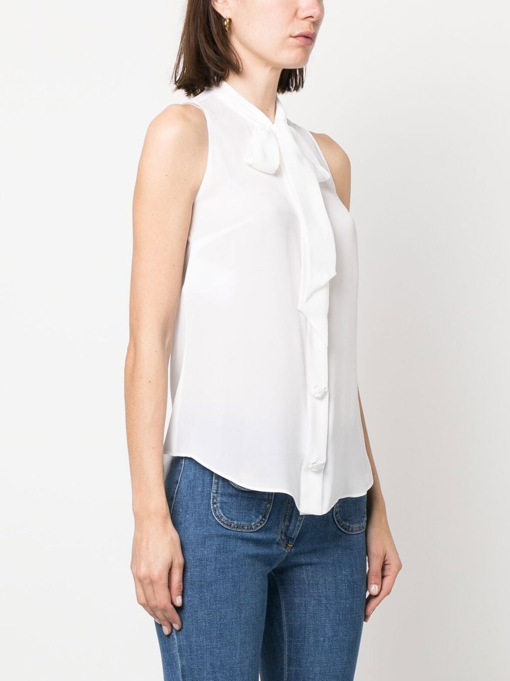 Moschino Collared Tie-neck Sleeveless Top In White