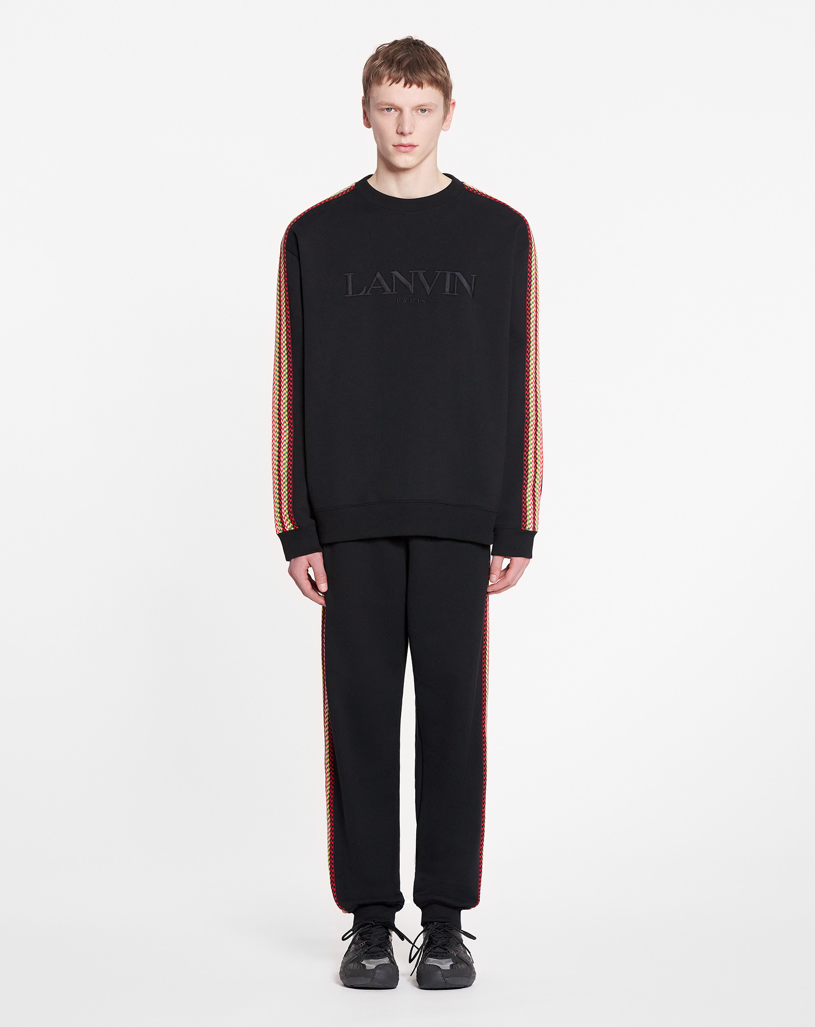 Lanvin Side Curb Cotton Track Pants In Black