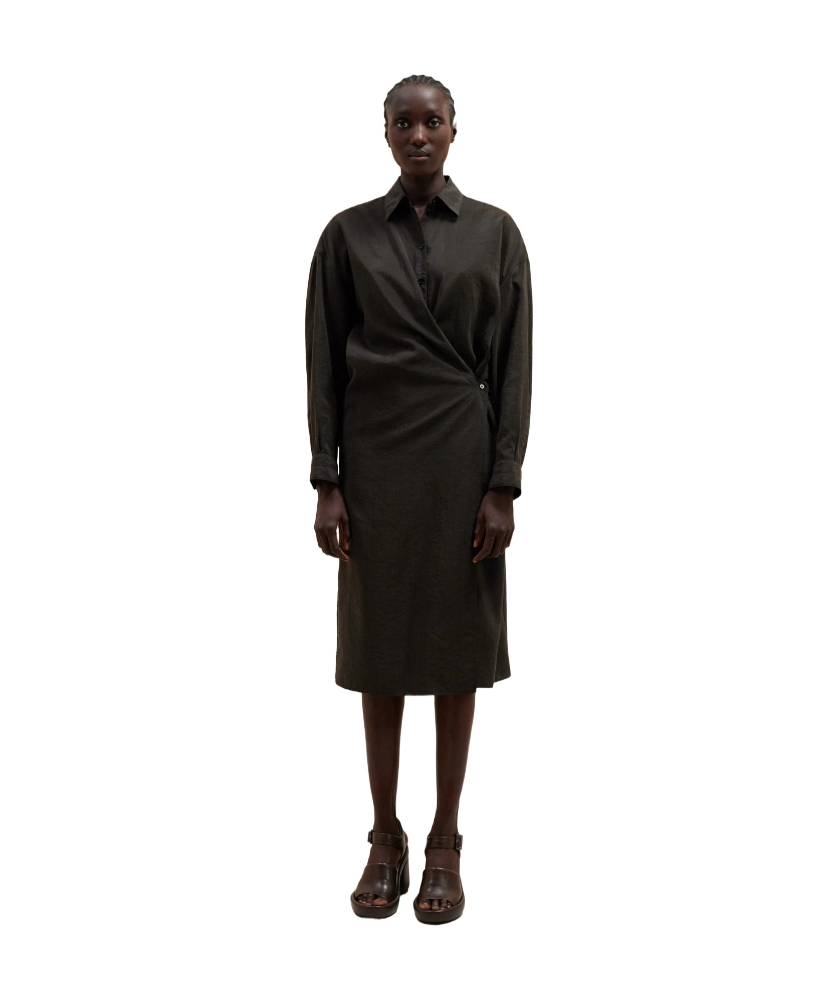 Lemaire Purple Straight Collar Twisted Midi Dress In Black