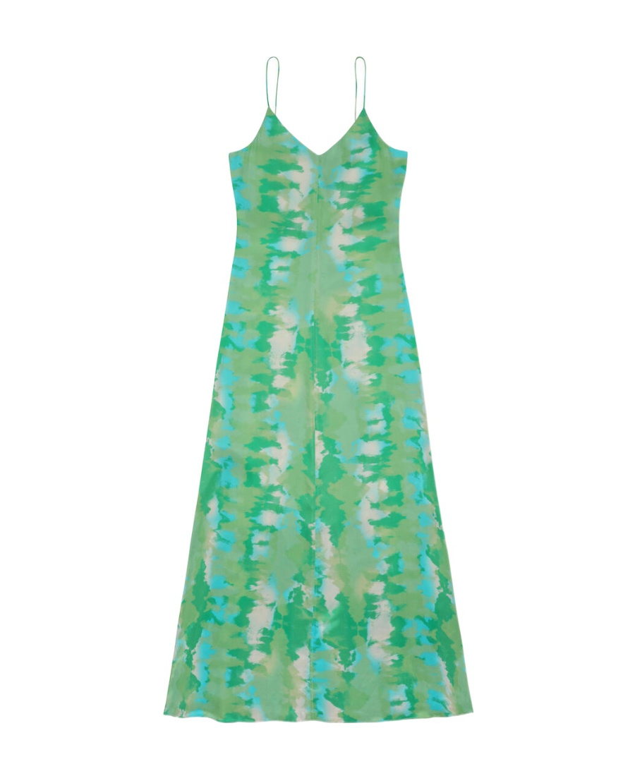 Ganni Stretch Satin Maxi Slip Dress In Green