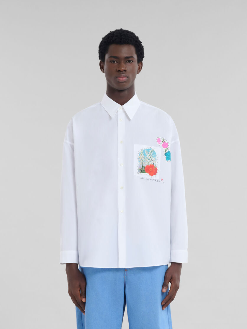 Shop Marni White Bio Poplin Shirt With Flower Patches