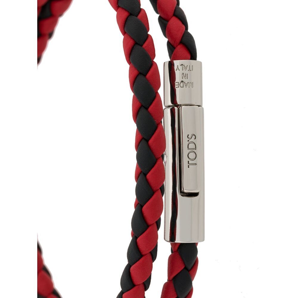 Tod's Black And Red Leather Double Wrap Bracelet In Multi