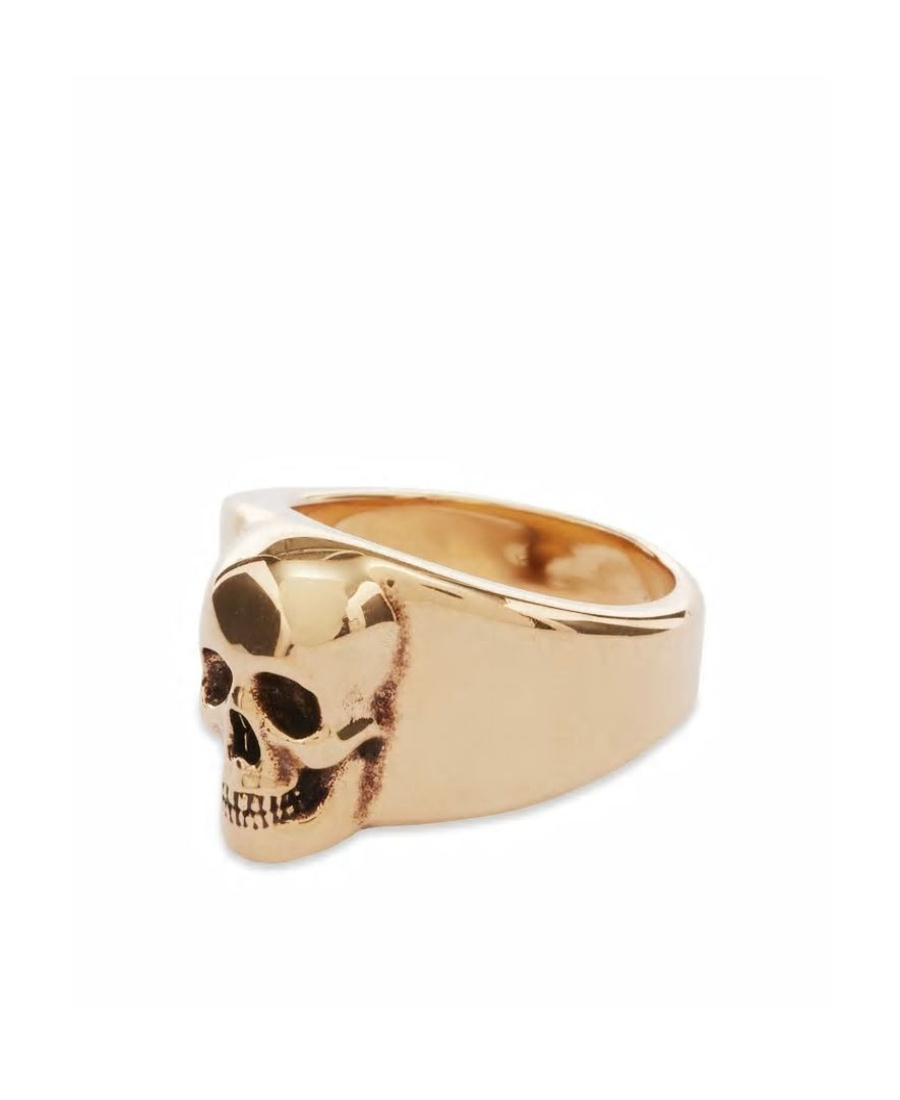 Alexander Mcqueen Polished-effect Skull Ring In Yellow
