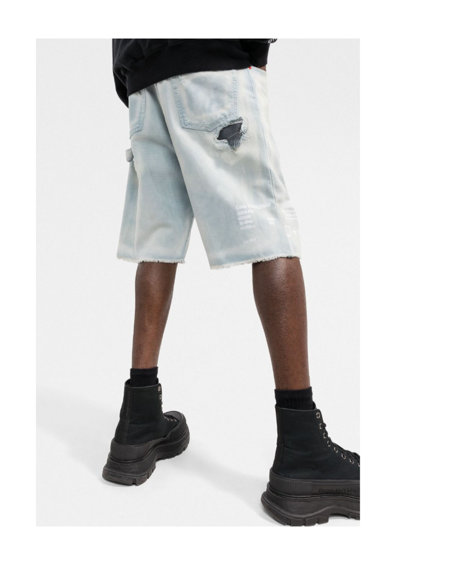 Heron Preston Distressed Denim Shorts In White