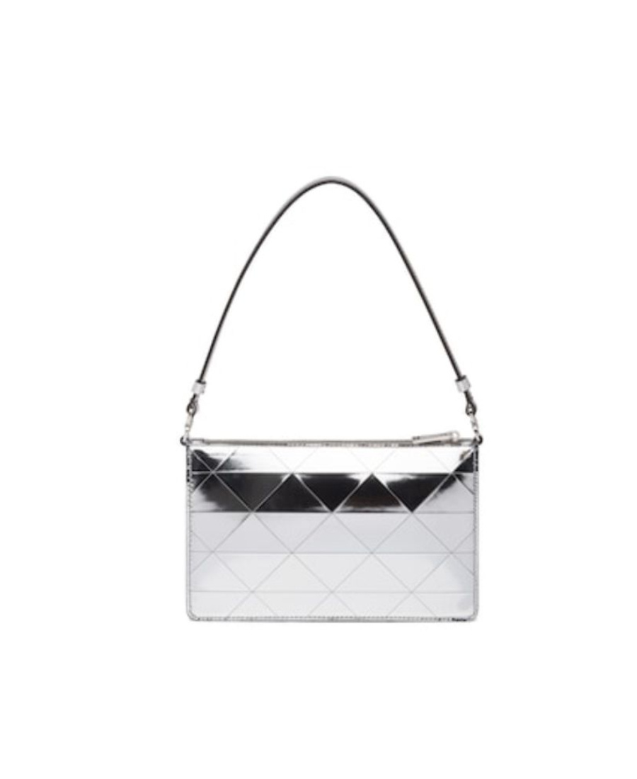 Prada Triangle Logo Metallic-finish Mini Bag In White