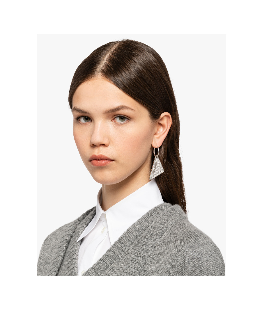 Shop Prada Crystal Logo Jewels Right Earring In Gray