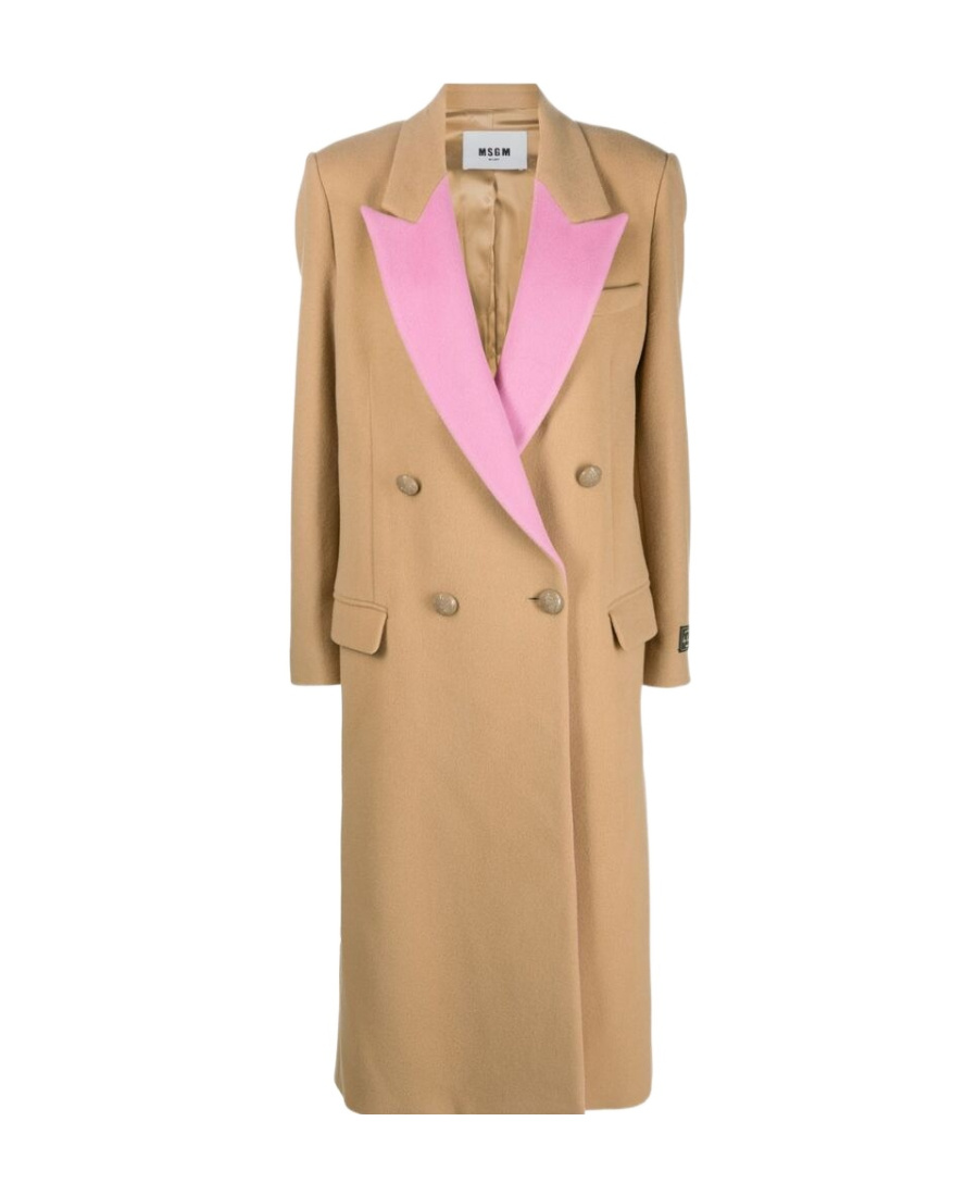 Msgm Contrasting-lapel Double-breasted Coat In Nude