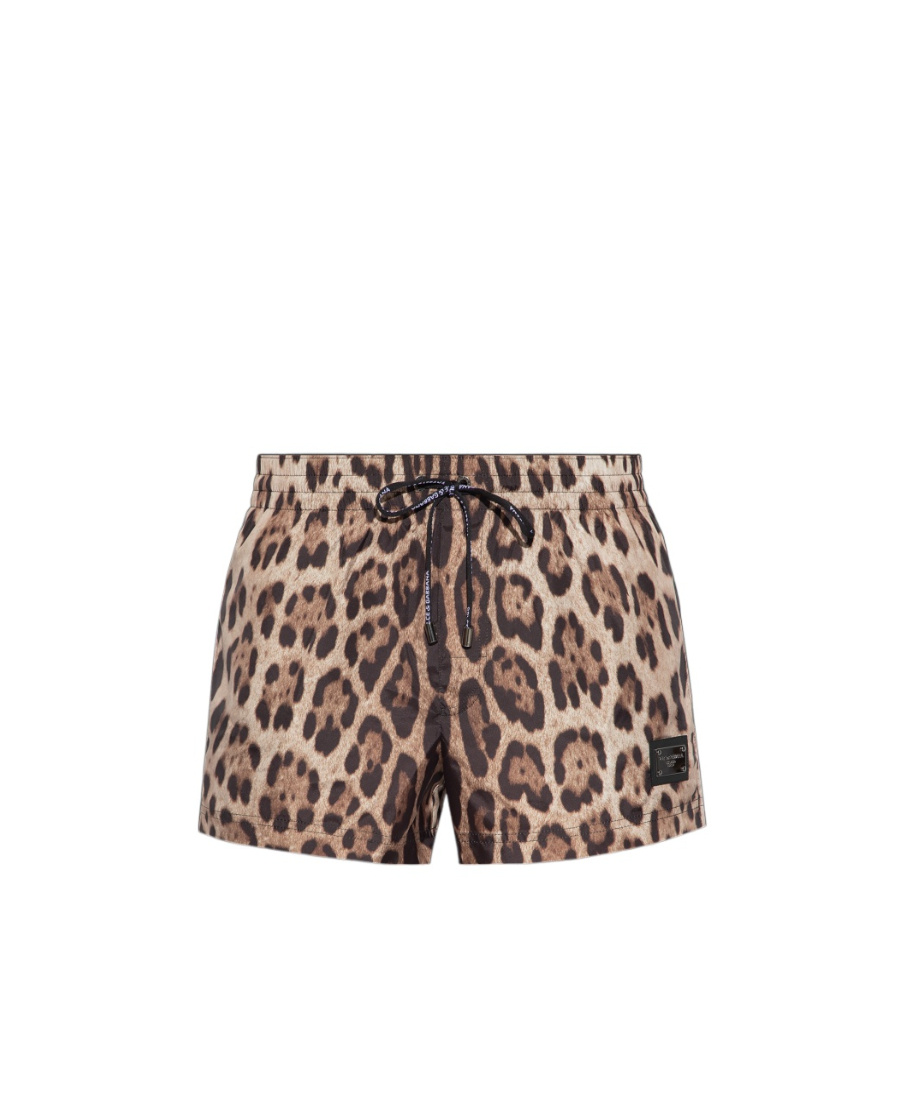 Dolce & Gabbana Brown All-over Leopard Print Shorts Swimsuit In Brown