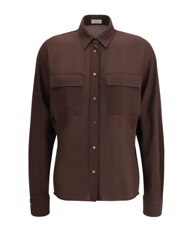 Brunello Cucinelli Long-sleeved Straight-hem Shirt In Brown