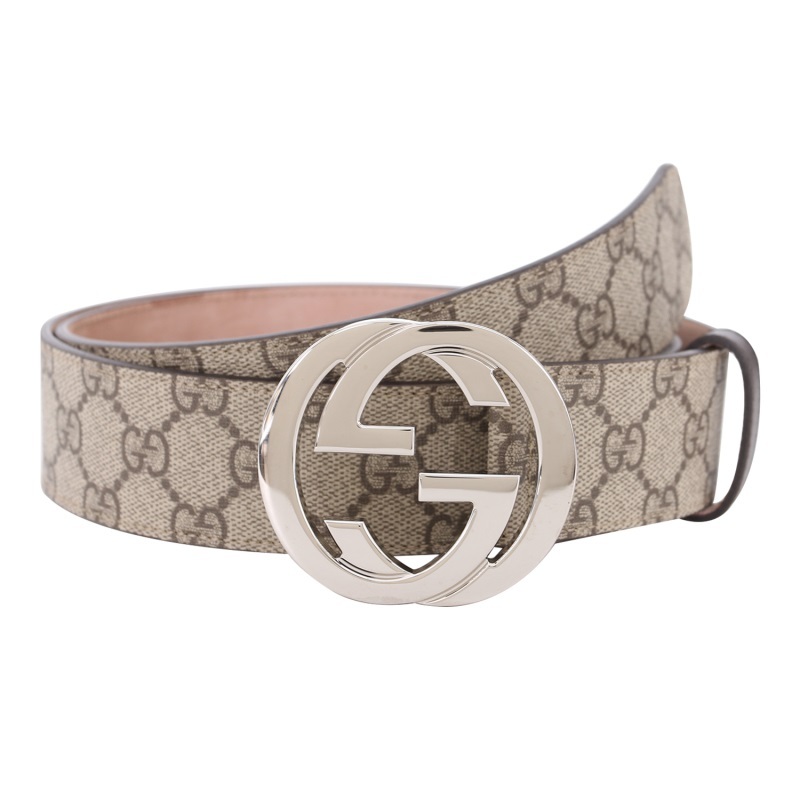 Gucci Gg Supreme Belt With G Buckle In Nude