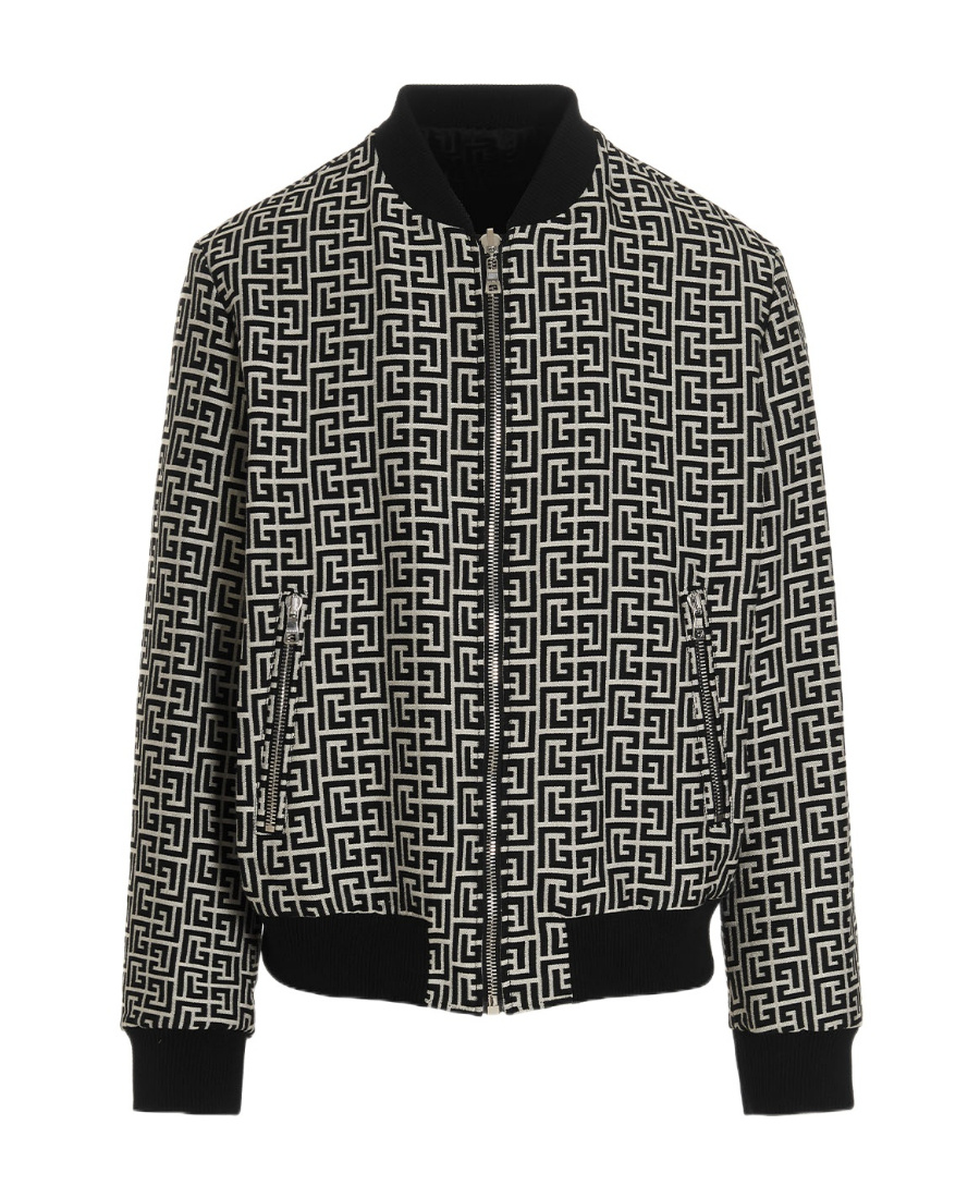 Balmain Monogram-pattern Reversible Bomber Jacket In Black