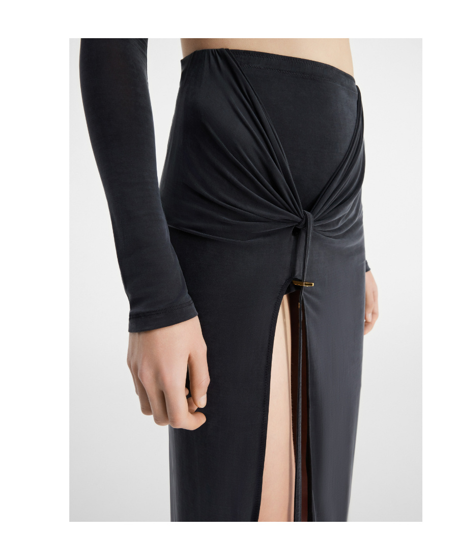 Jacquemus Pareo Croissant Buckle Slit Long Skirt In Black