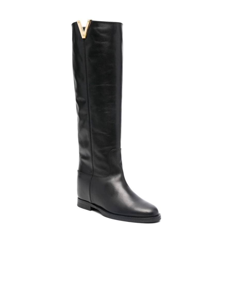 Via Roma 15 Logo Plaque Knee-length Boots In Black