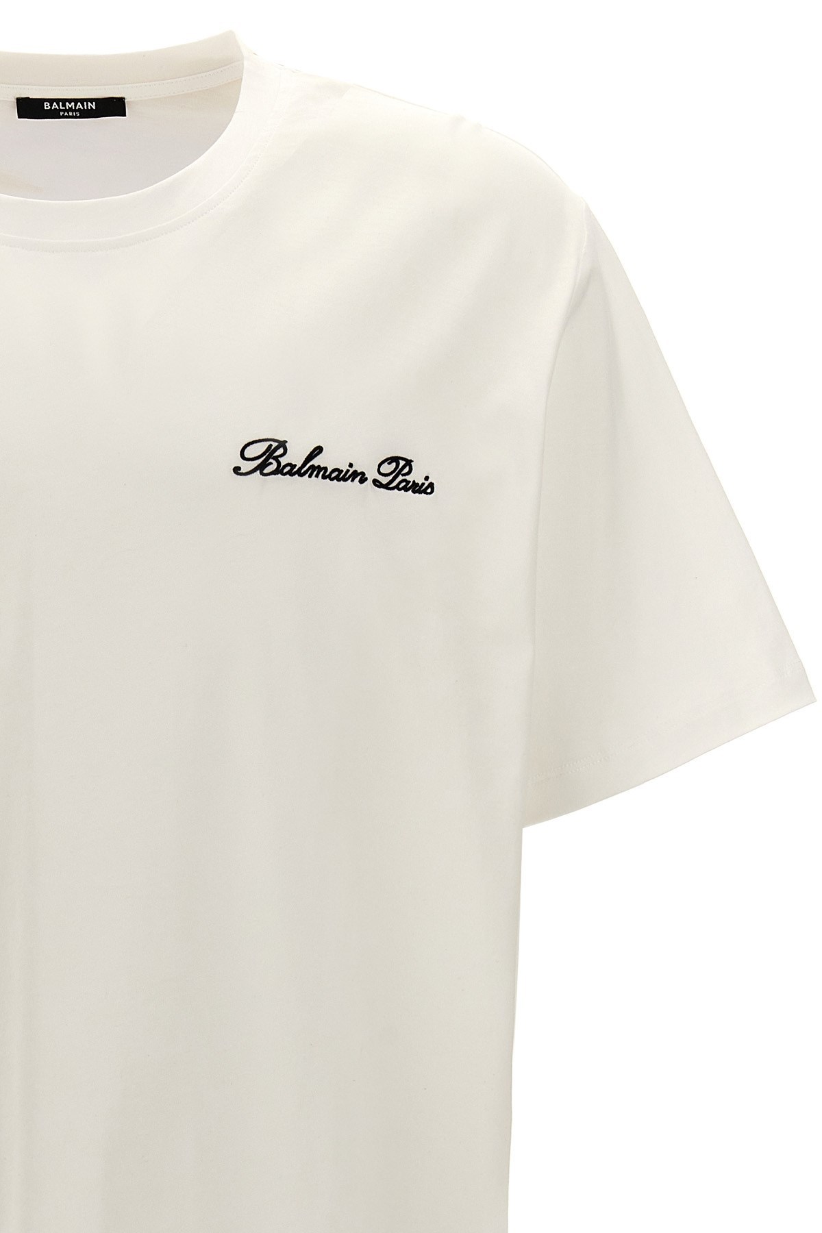 Balmain White Crewneck T-shirt With Logo Lettering Embroidery In White