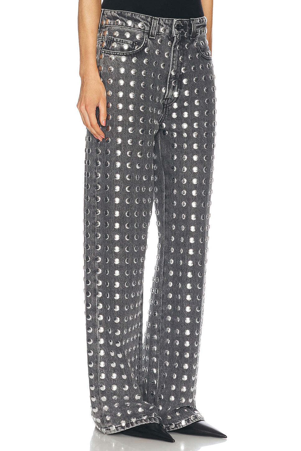 Haikure Winona Studded Relaxed Straight Leg Jeans In Black