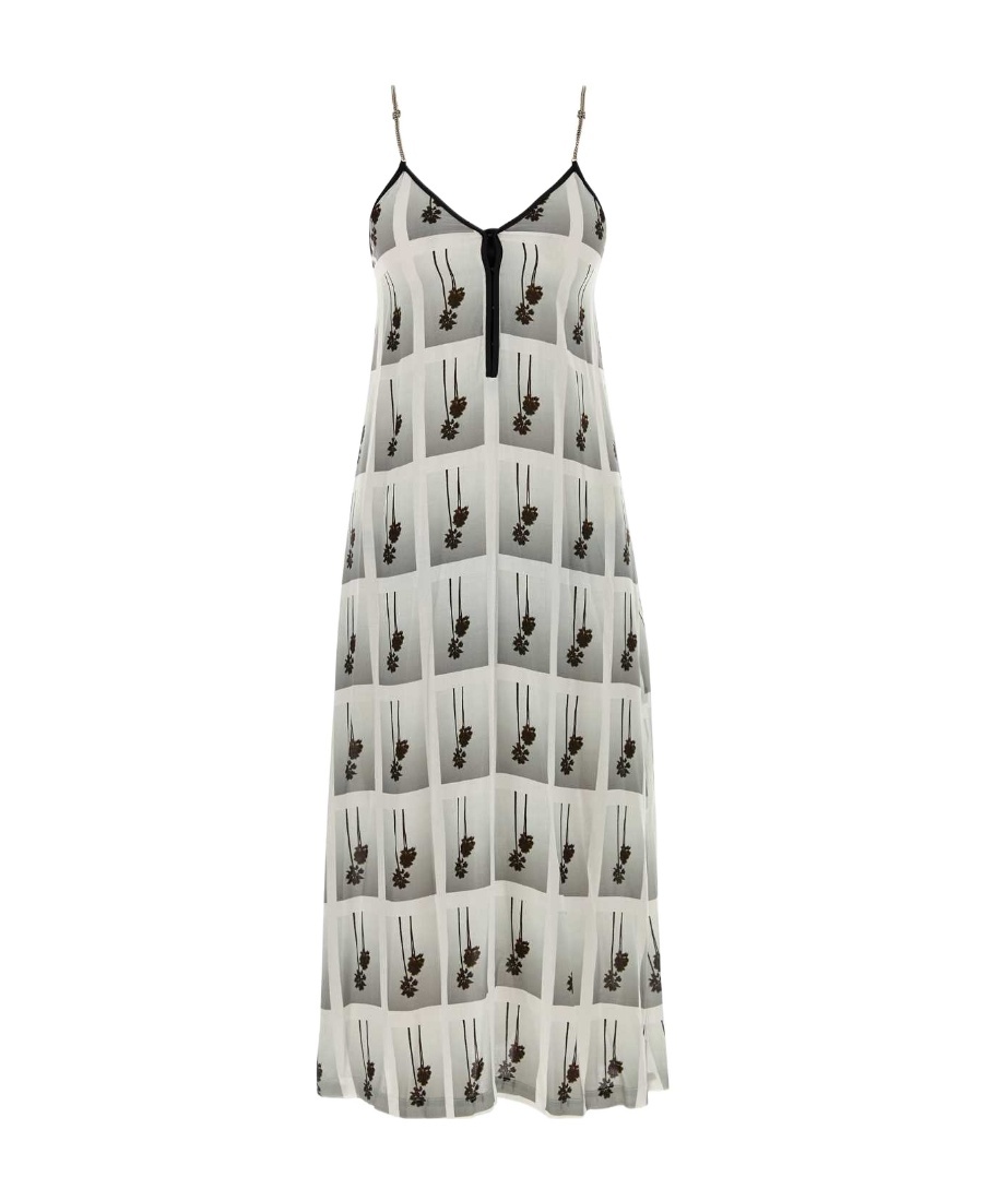Palm Angels Viscose Mini Dress With Statement Print In White